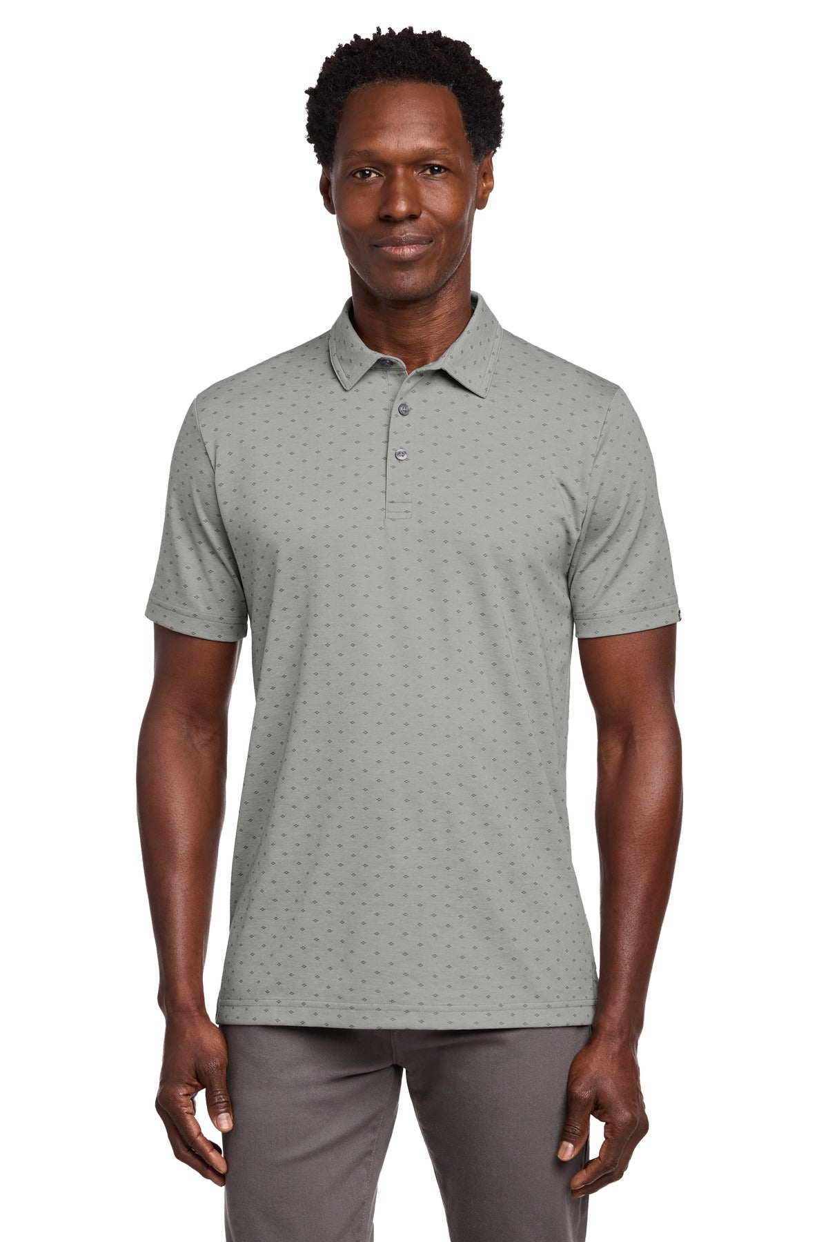 Custom logo TravisMathew Oceanside Geo Polo TM1MY403 in Quiet Shade Grey Heather/ Dark Grey