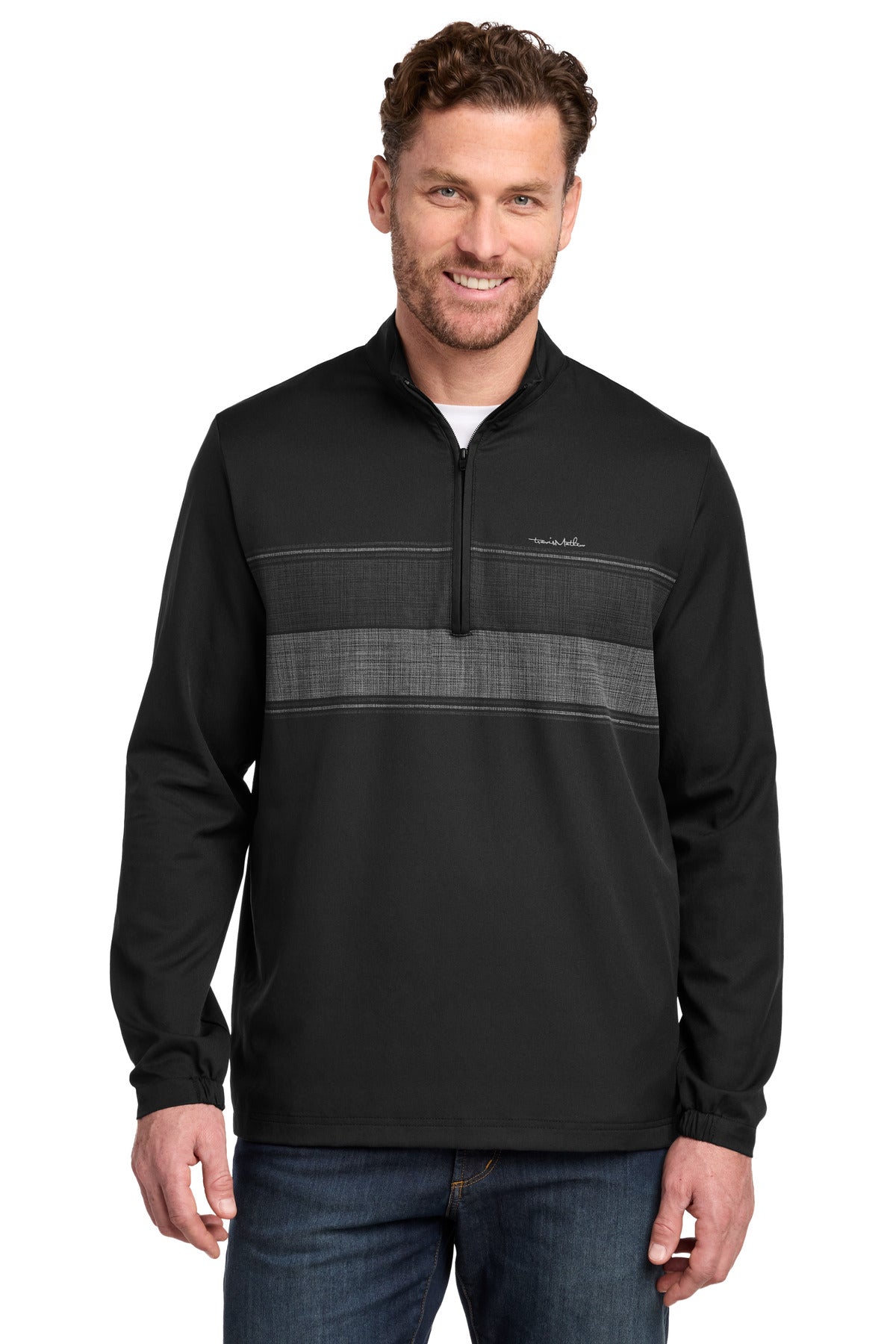 Custom logo TravisMathew Balboa Chest Stripe 1/4-Zip TM1MZ340 in Black