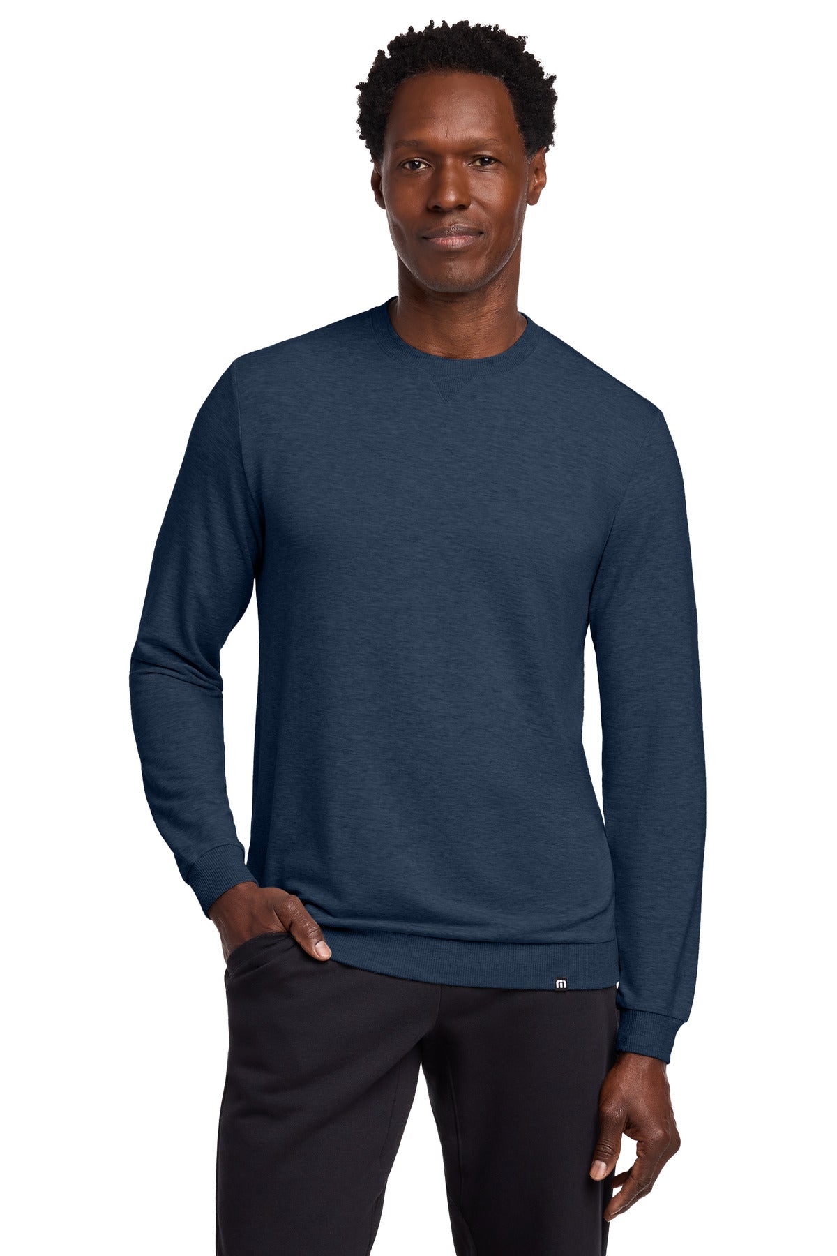 Custom logo TravisMathew Long Weekend Crew TM1MZ342 in Blue Nights Heather