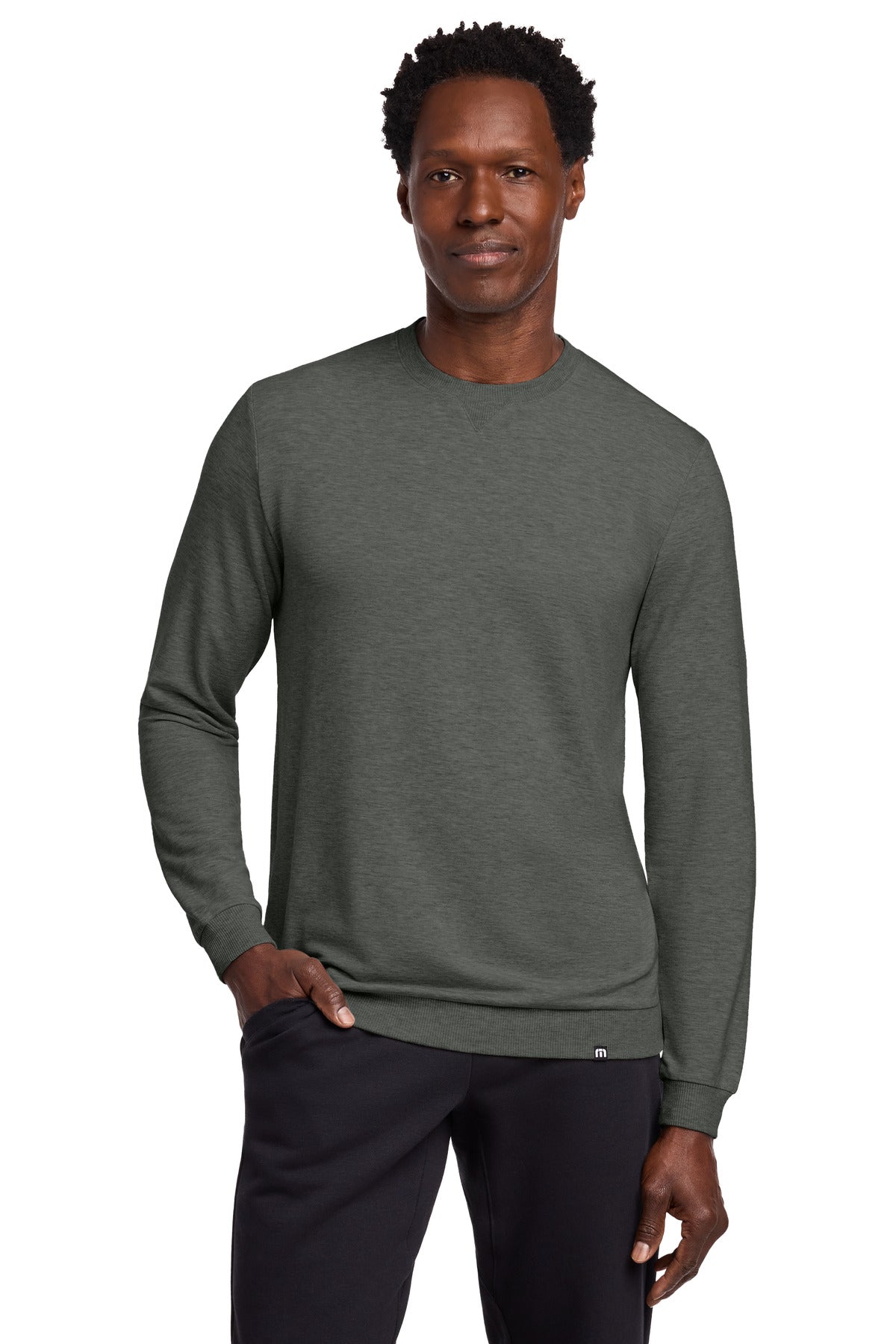 Custom logo TravisMathew Long Weekend Crew TM1MZ342 in Dark Grey Heather
