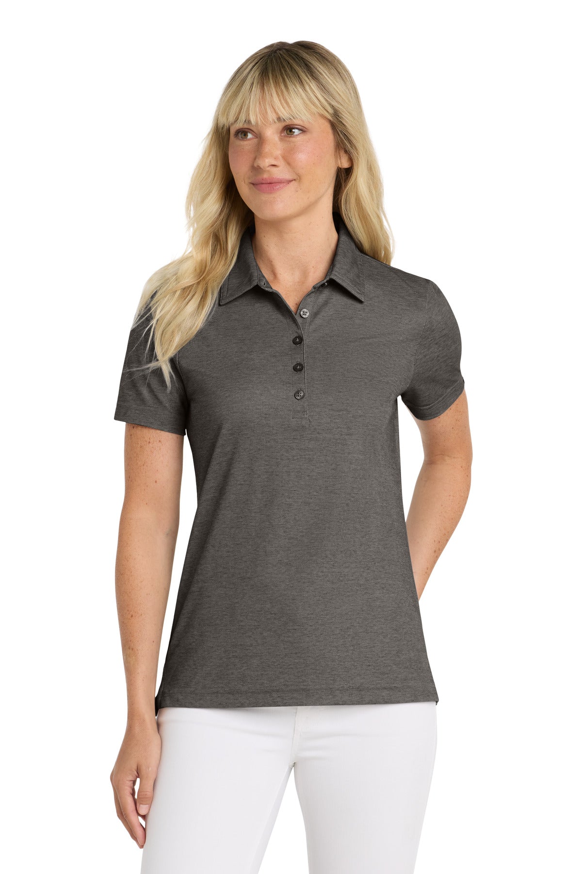 Custom logo TravisMathew Women's Oceanside Heather Polo TM1WW002 in Black Heather