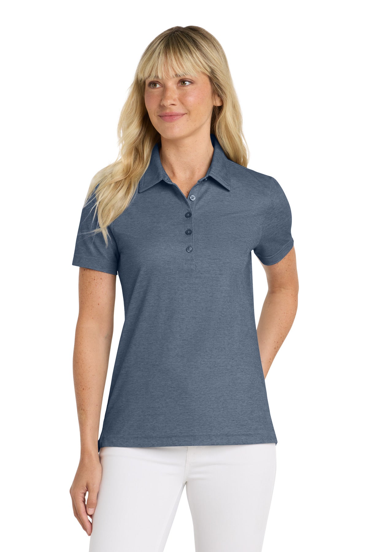 Custom logo TravisMathew Women's Oceanside Heather Polo TM1WW002 in Blue Nights Heather