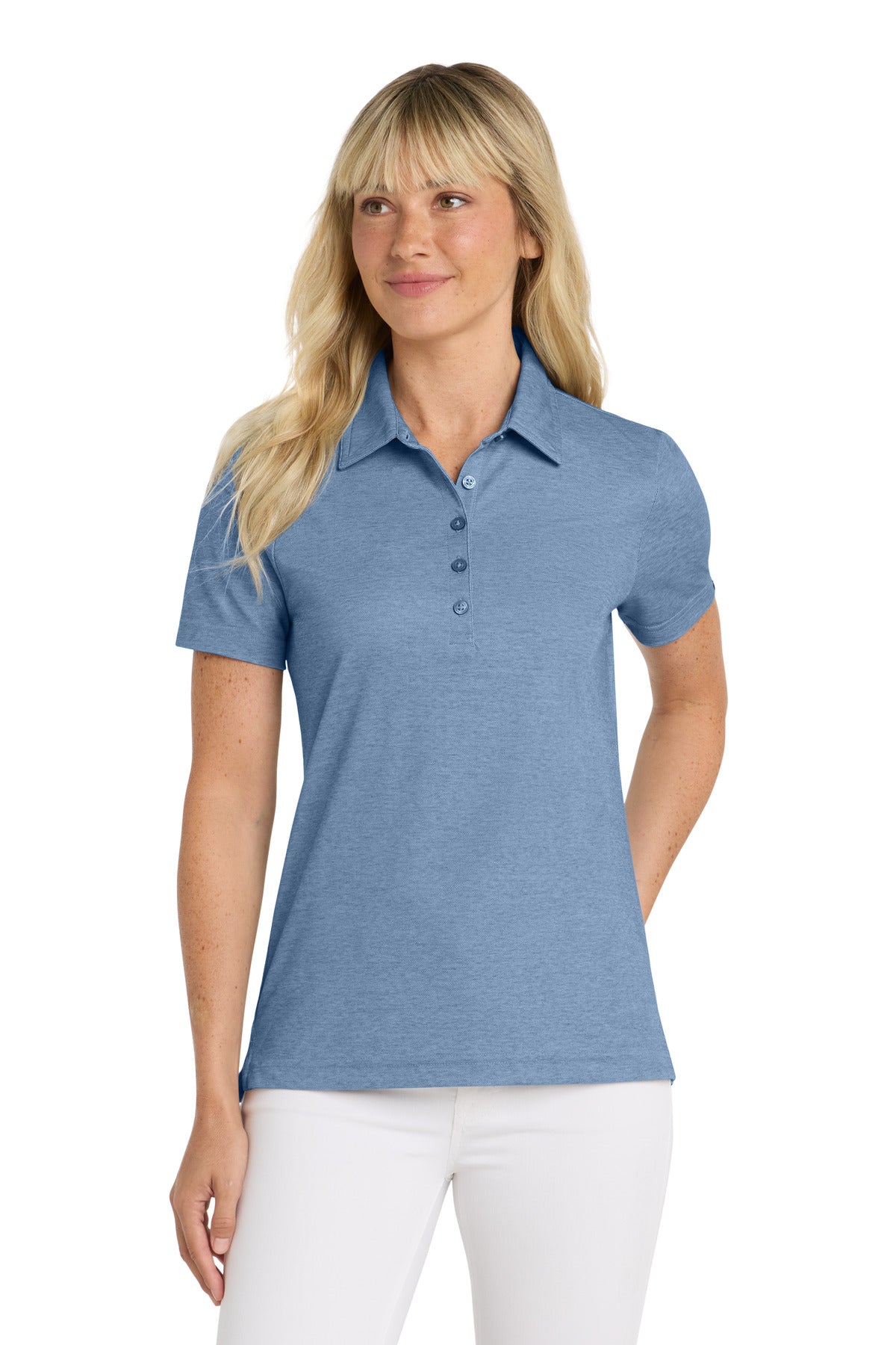 Custom logo TravisMathew Women's Oceanside Heather Polo TM1WW002 in Classic Blue Heather
