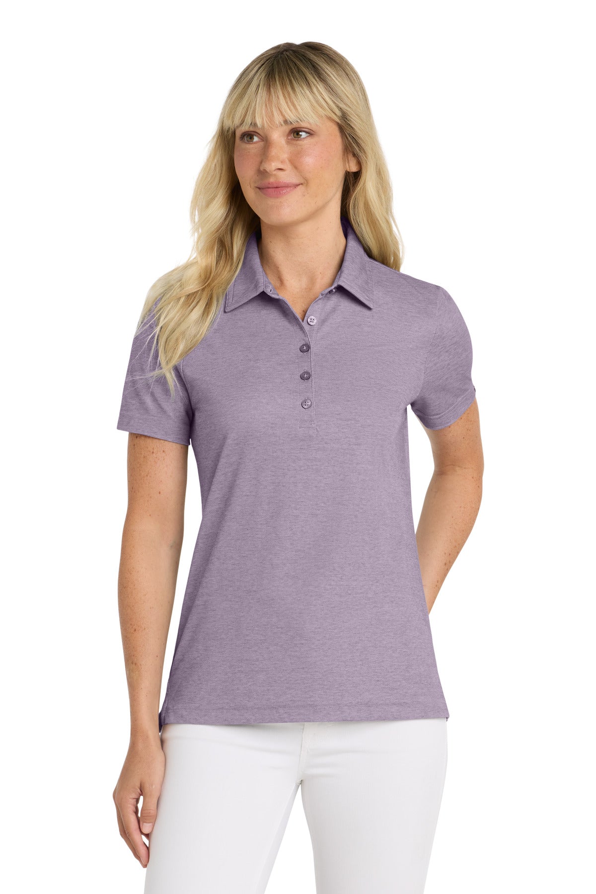 Custom logo TravisMathew Women's Oceanside Heather Polo TM1WW002 in Purple Sage Heather