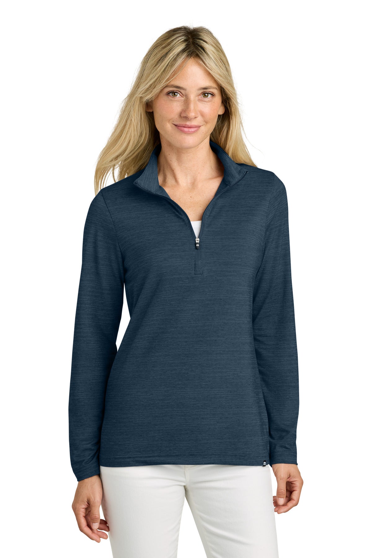 Custom logo TravisMathew Women's Crestview 1/4-Zip TM1WW003 in Vintage Indigo Heather