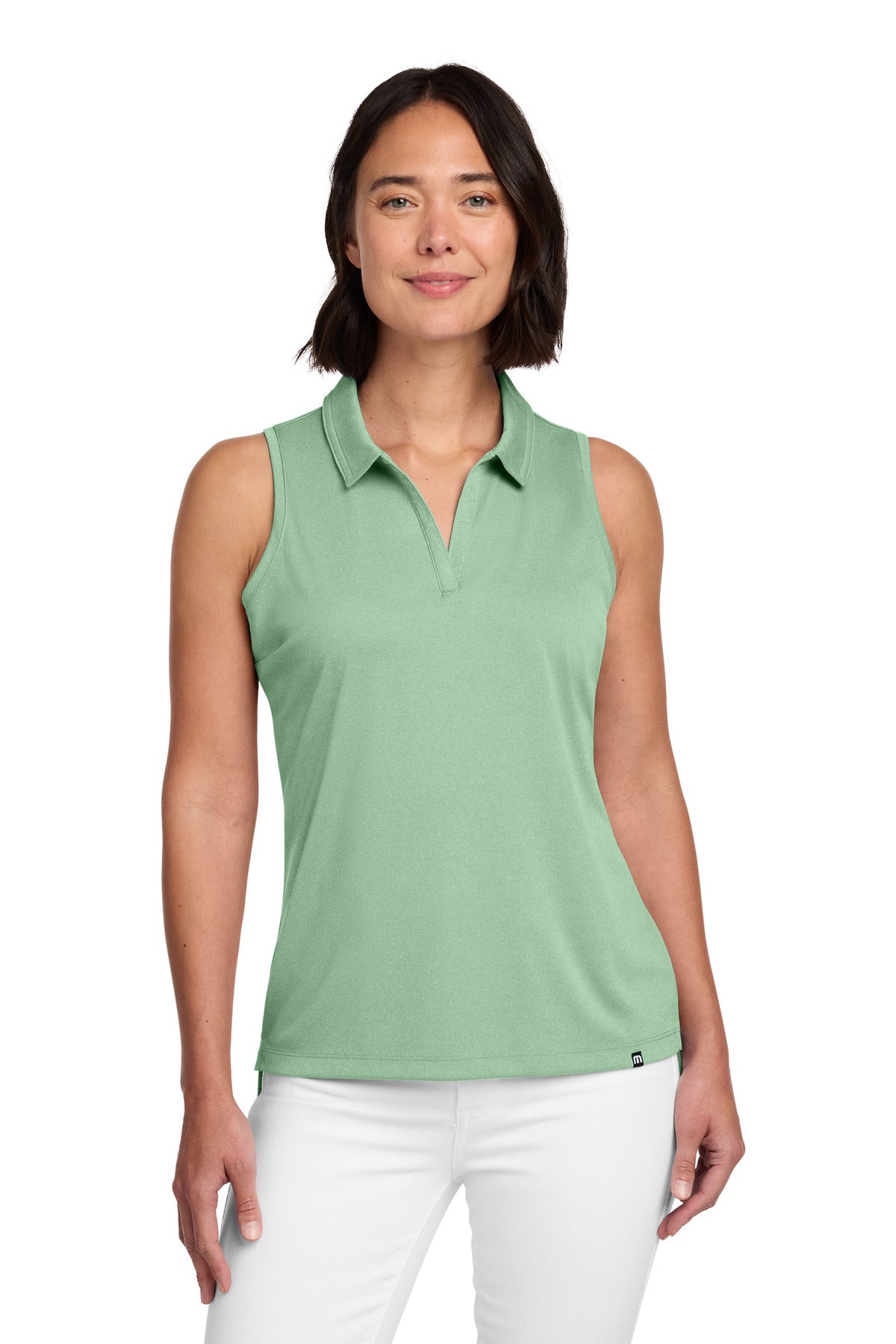 Custom logo TravisMathew Women's Coto Performance Sleeveless Polo TM1WX001 in Beryl Green Heather