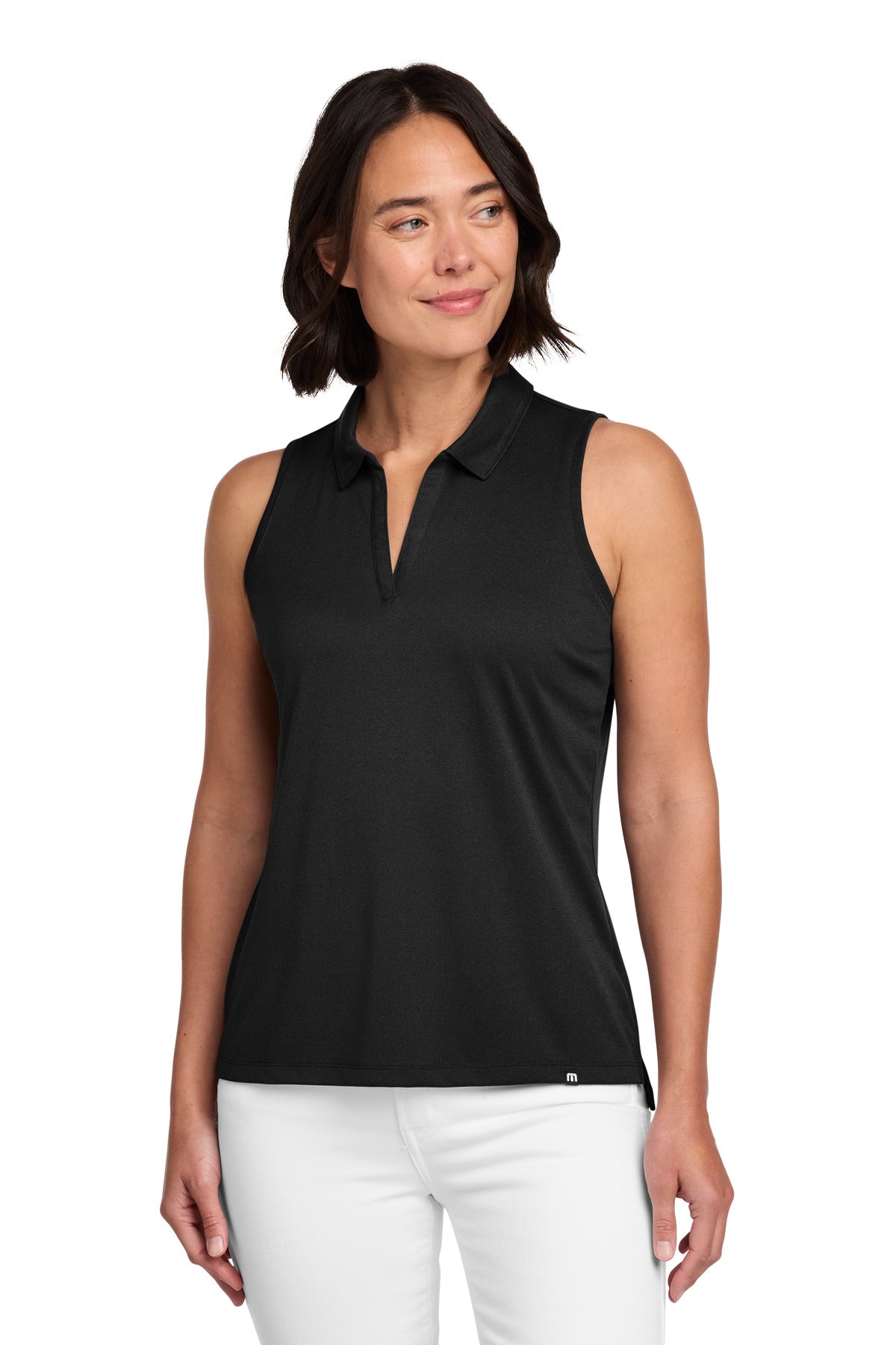 Custom logo TravisMathew Women's Coto Performance Sleeveless Polo TM1WX001 in Black