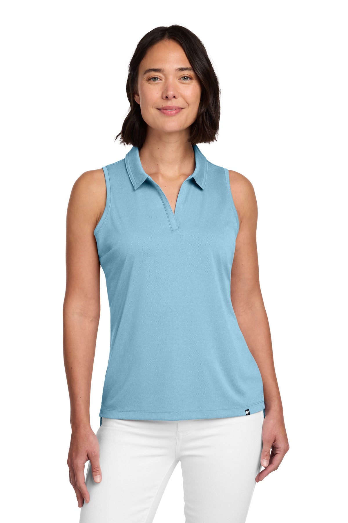Custom logo TravisMathew Women's Coto Performance Sleeveless Polo TM1WX001 in Brilliant Blue Heather