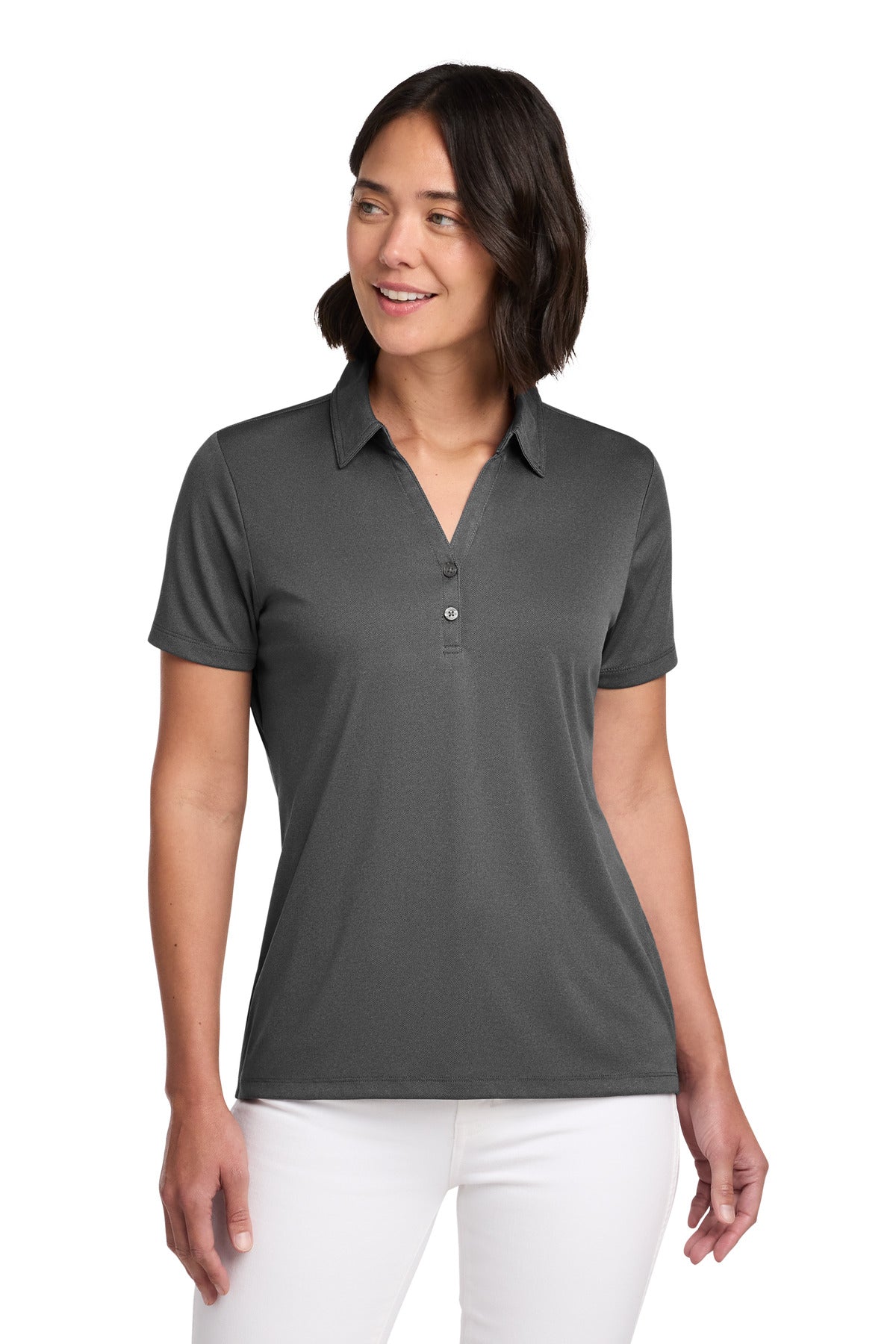 Custom logo TravisMathew Women's Coto Performance Polo TM1WX002 in Quiet Shade Grey/ Black