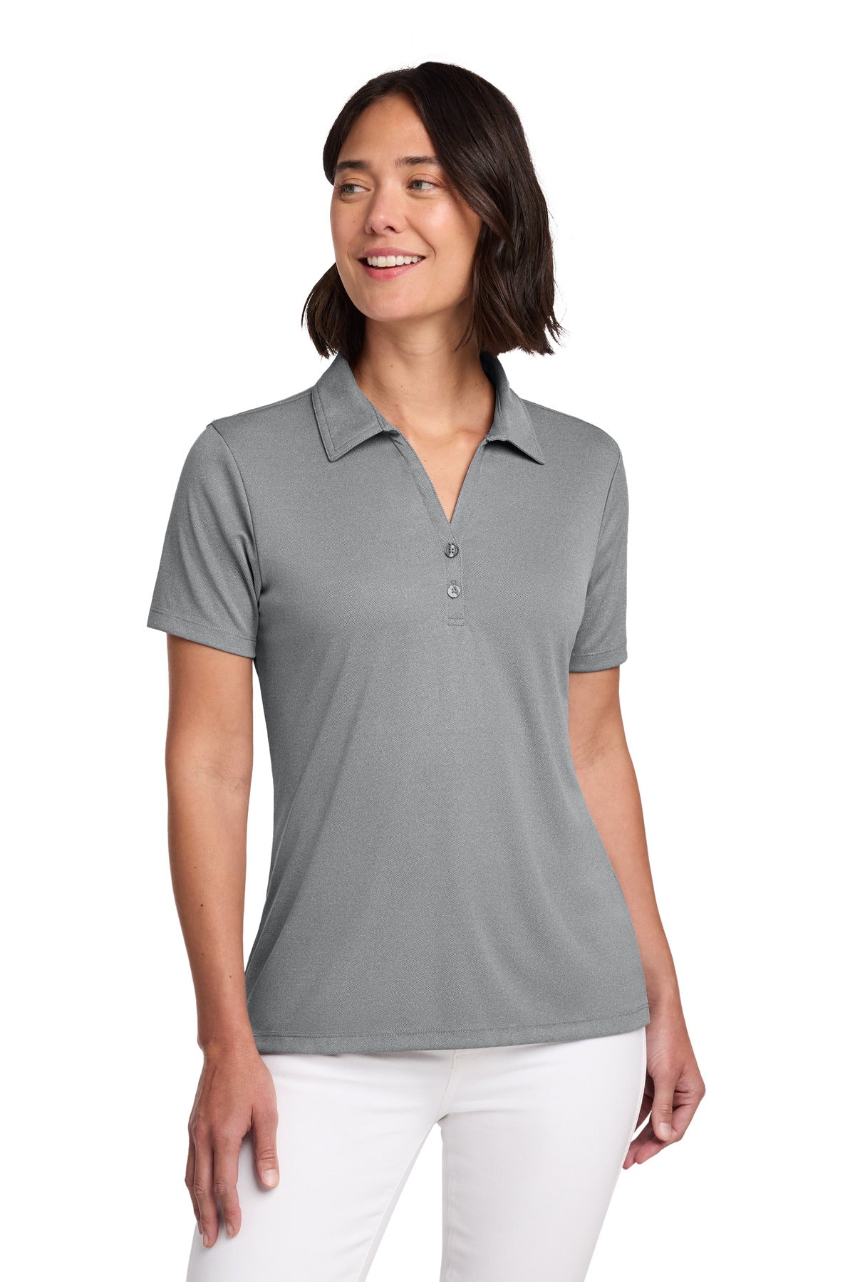 Custom logo TravisMathew Women's Coto Performance Polo TM1WX002 in Quiet Shade Grey Heather