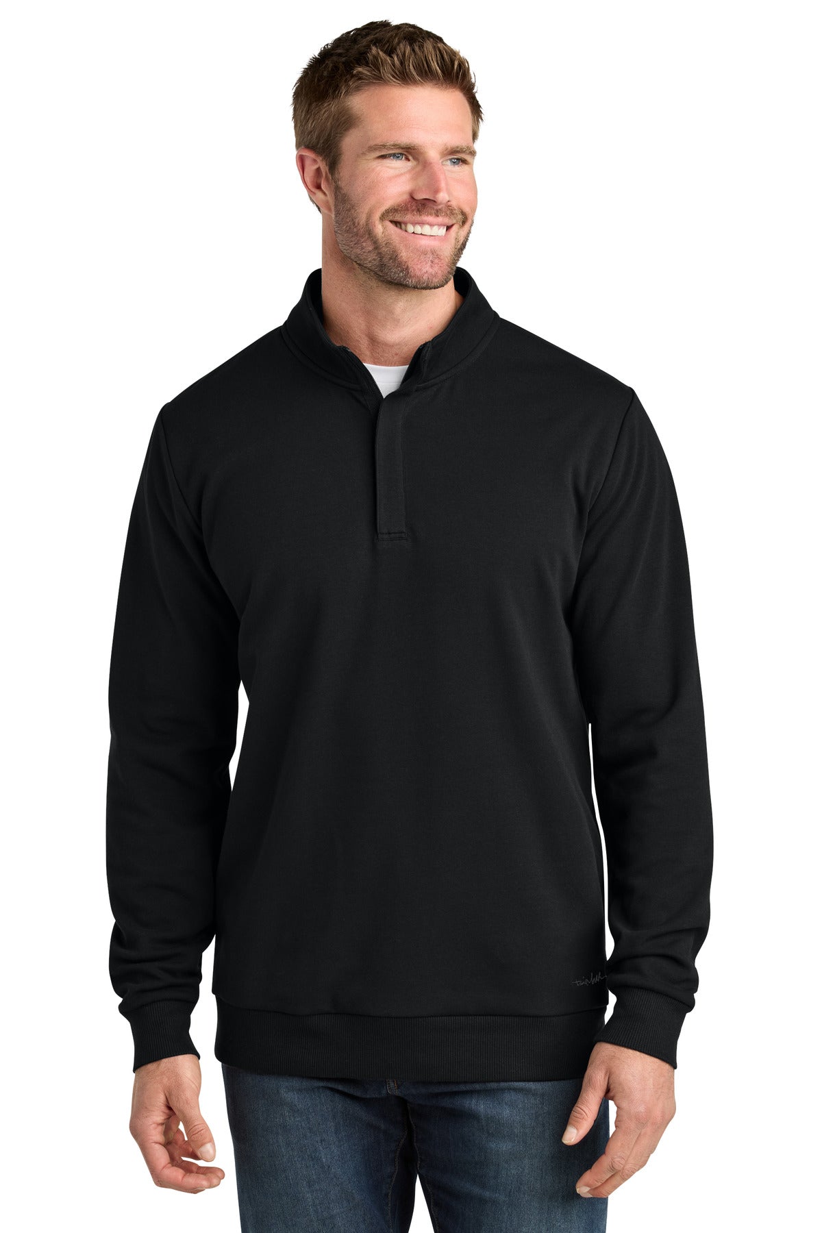 Custom logo TravisMathew Ocean Villa 1/4-Zip TMA41421 in Black