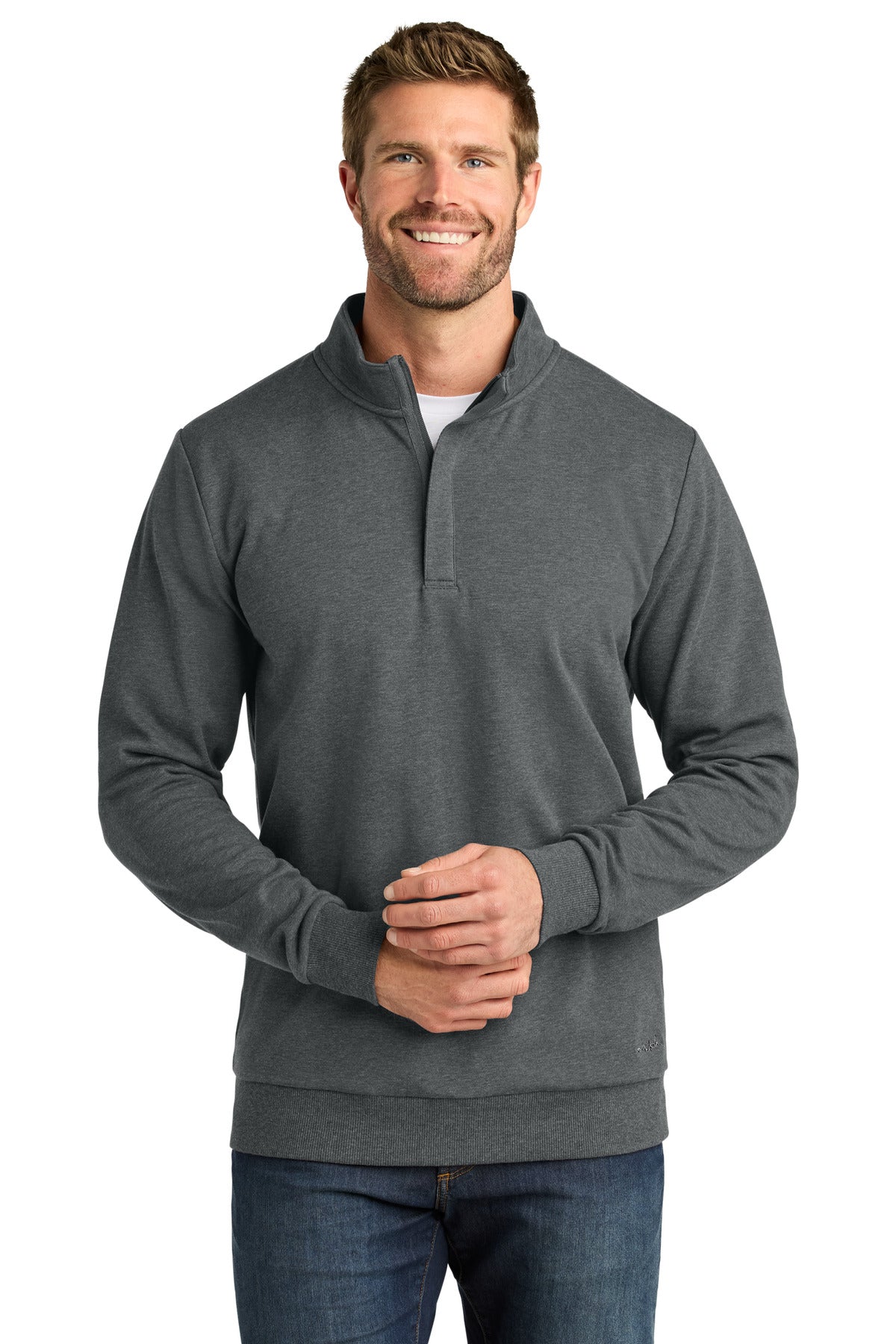 Custom logo TravisMathew Ocean Villa 1/4-Zip TMA41421 in Dark Grey Heather
