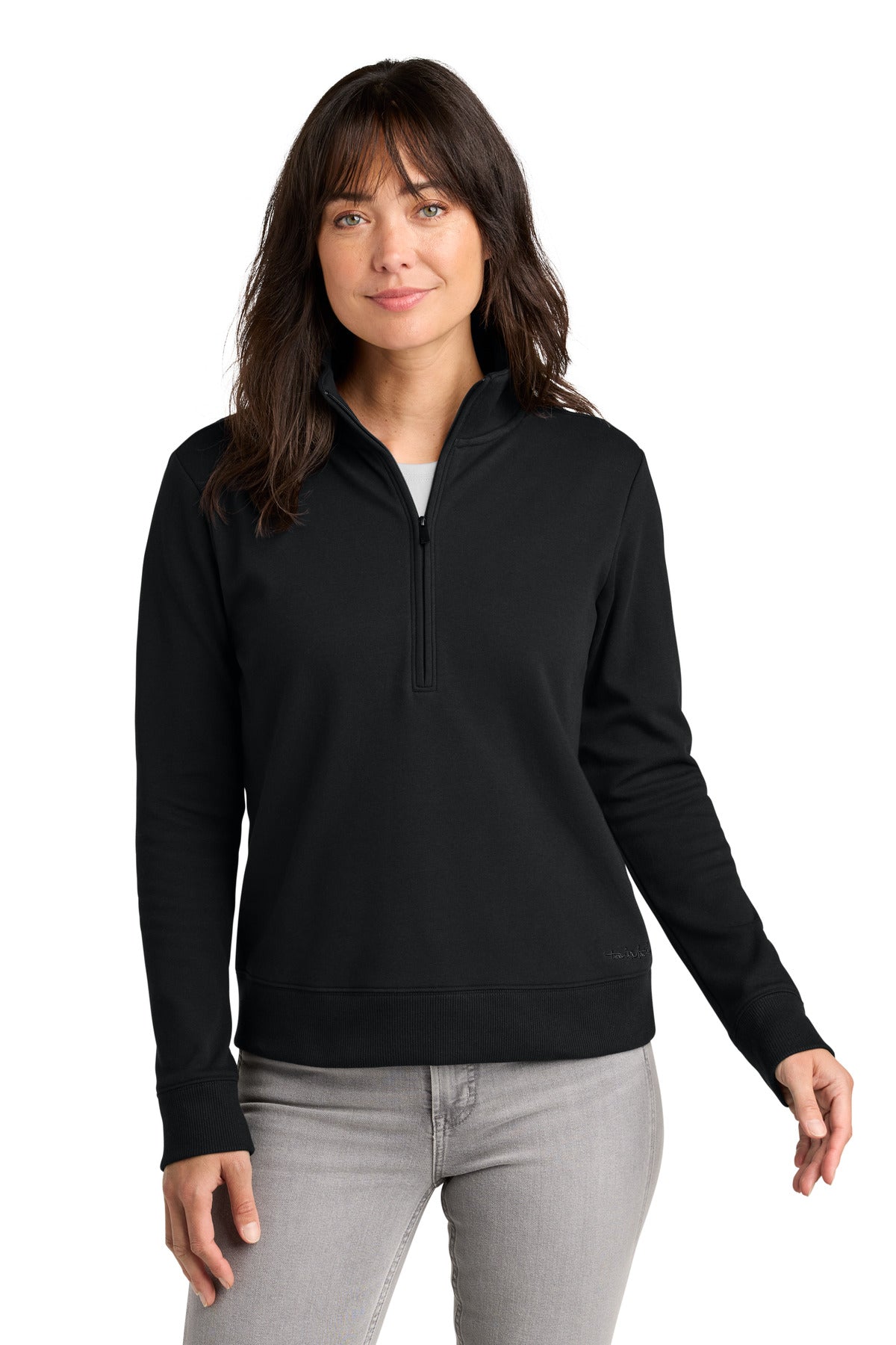 Custom logo TravisMathew Women's Ocean Villa 1/4-Zip TMA41428 in Black