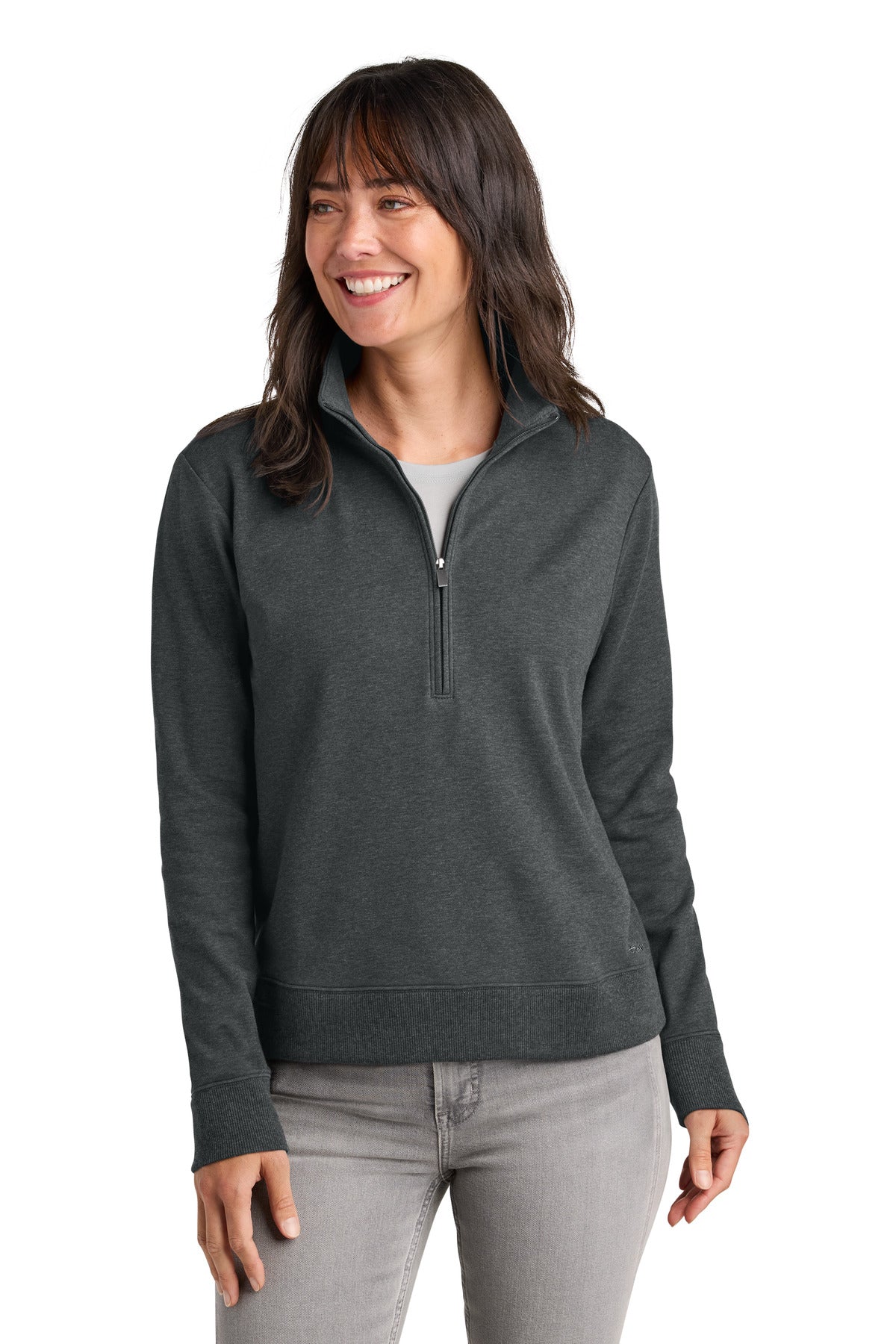 Custom logo TravisMathew Women's Ocean Villa 1/4-Zip TMA41428 in Dark Grey Heather