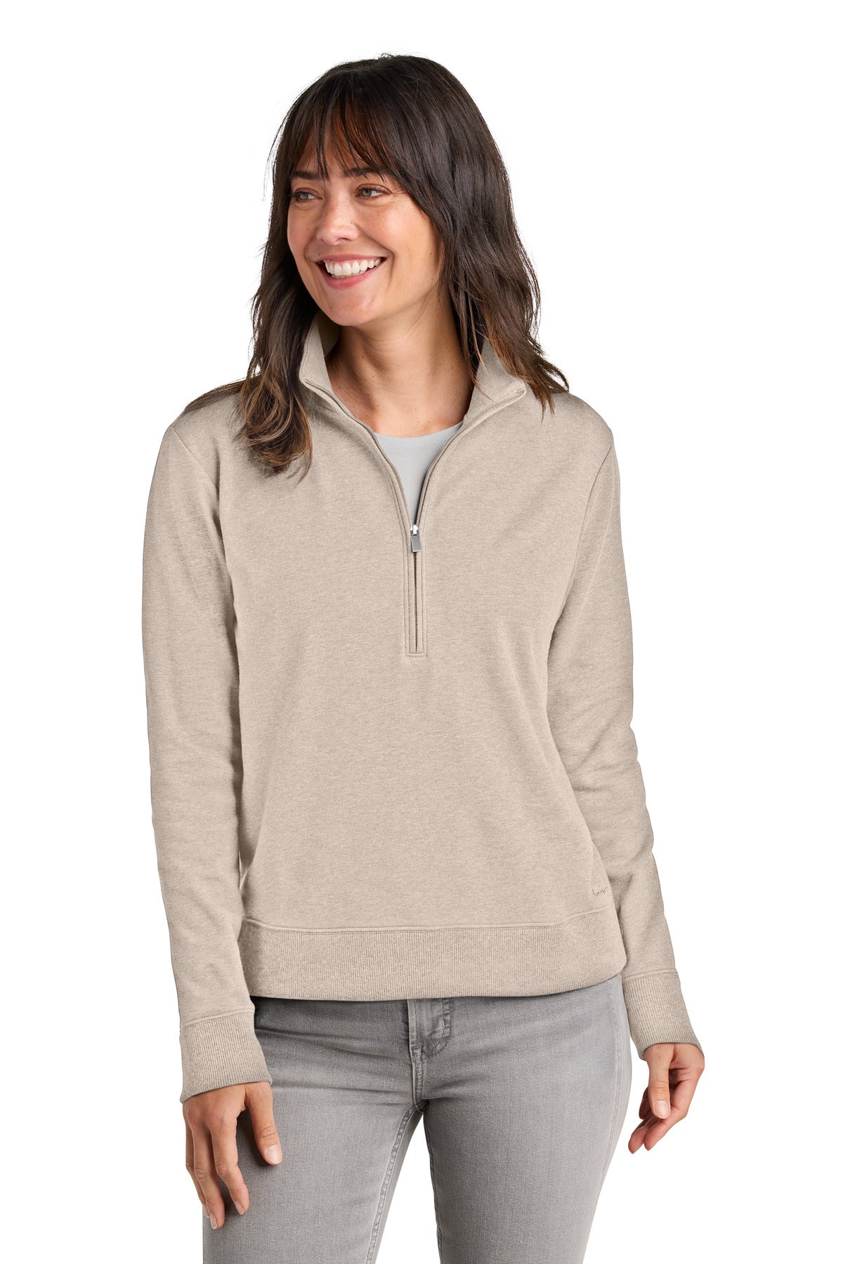 Custom logo TravisMathew Women's Ocean Villa 1/4-Zip TMA41428 in Natural Heather