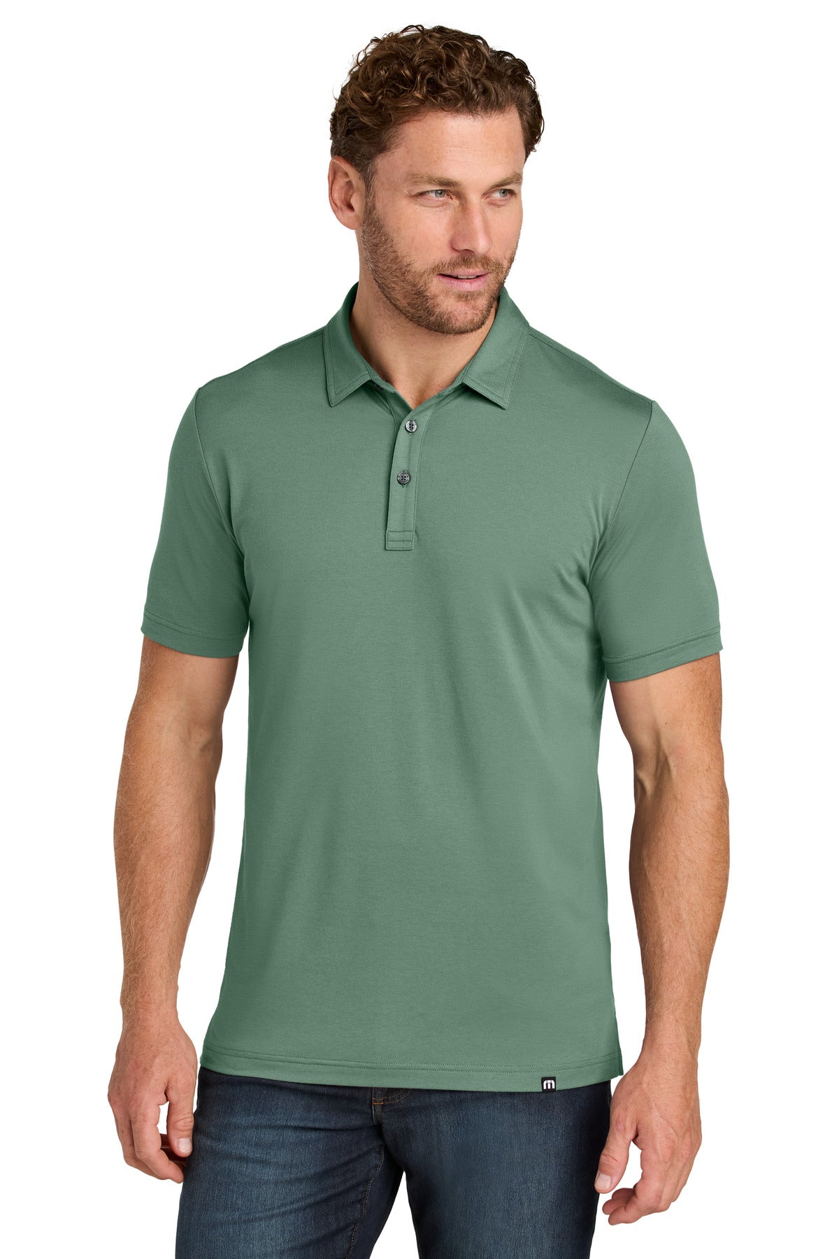 Custom logo TravisMathew Glenview Solid Polo TMA41461 in Laurel Green
