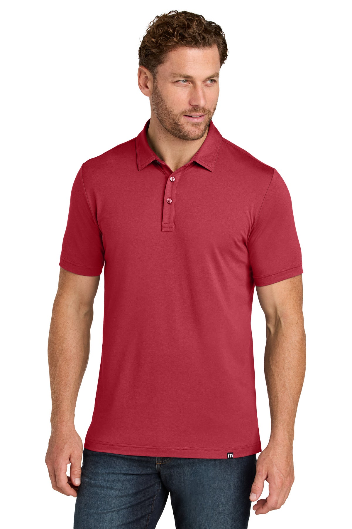 Custom logo TravisMathew Glenview Solid Polo TMA41461 in Scooter Red