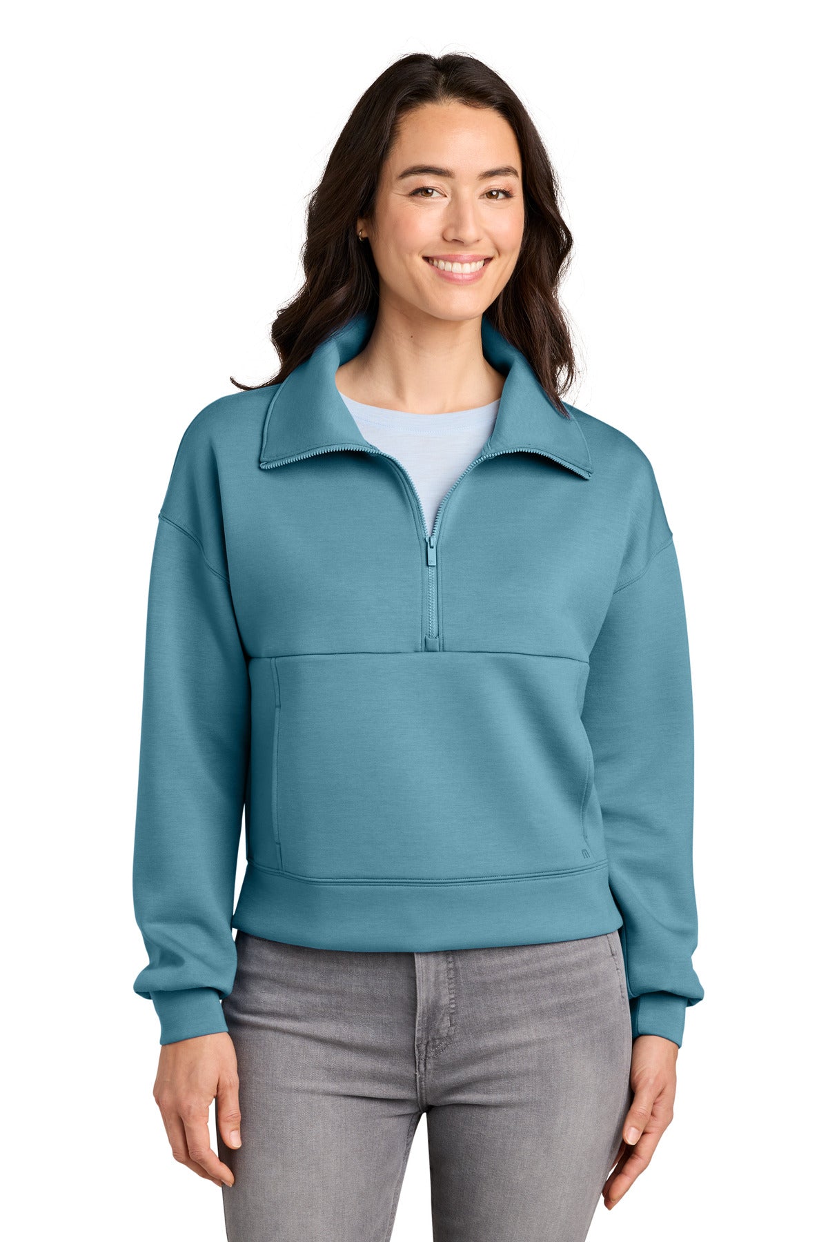 Custom logo TravisMathew Women's Momentum Shift 1/2-Zip TMA42219 in Copen Blue