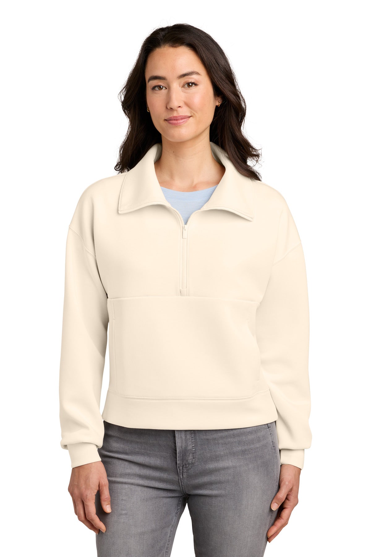 Custom logo TravisMathew Women's Momentum Shift 1/2-Zip TMA42219 in Eggnog