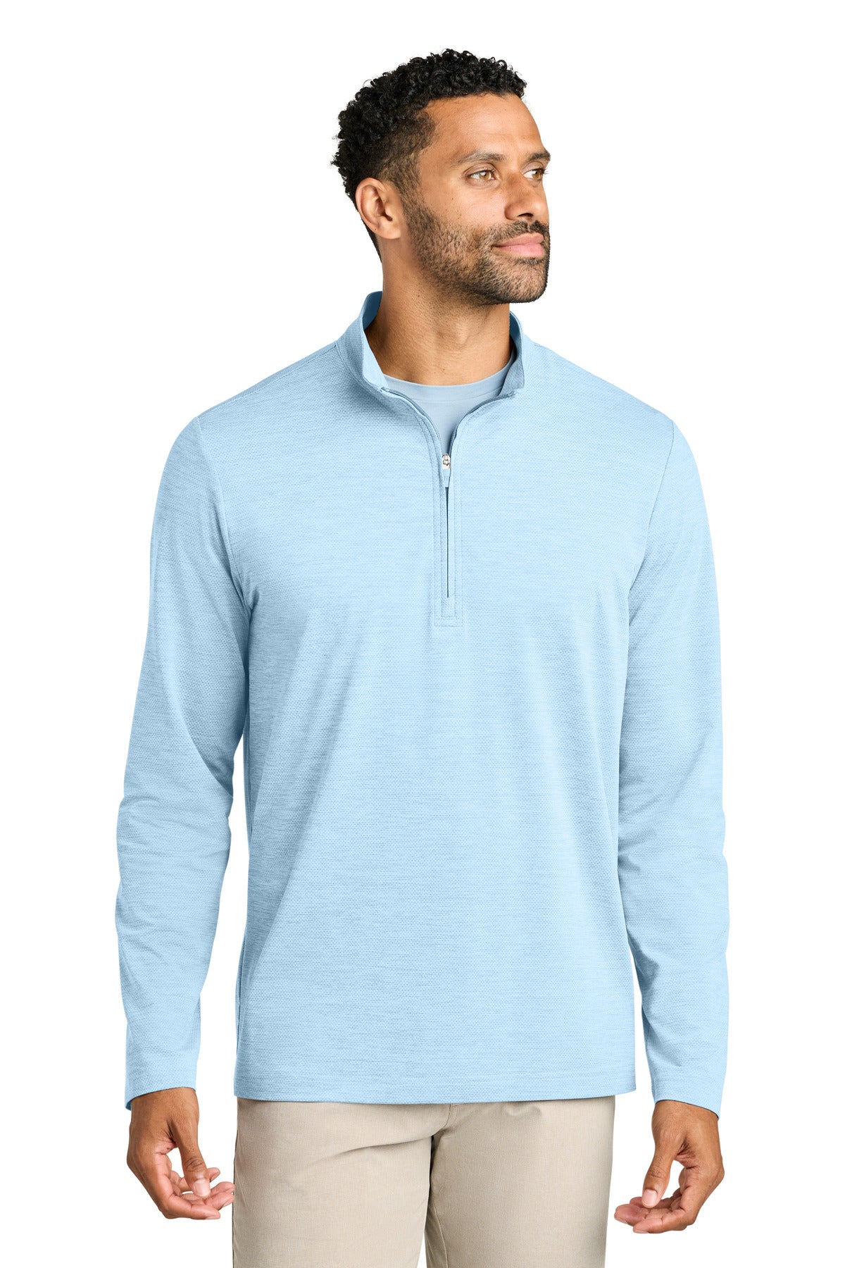 Custom logo TravisMathew Onward 1/4-Zip TMA42775 in Airy Blue Heather