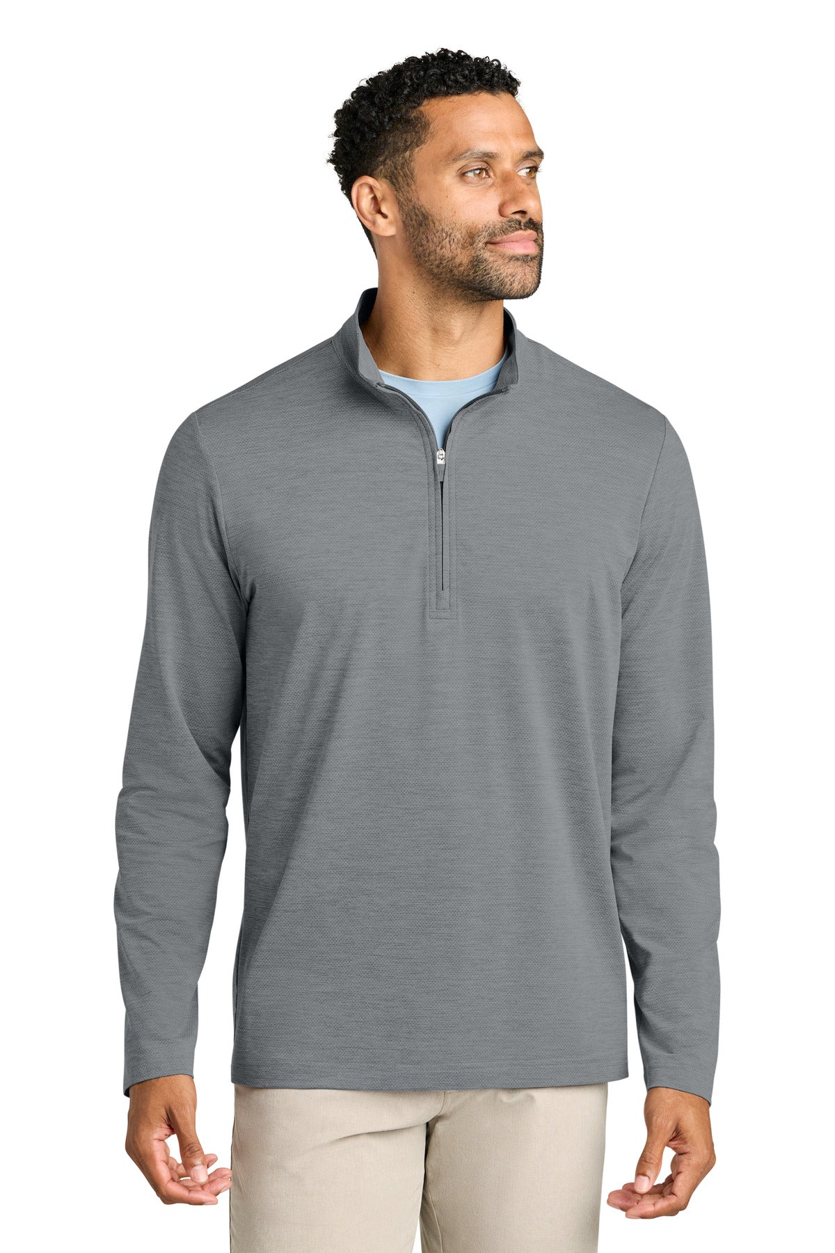 Custom logo TravisMathew Onward 1/4-Zip TMA42775 in Quiet Shade Grey Heather