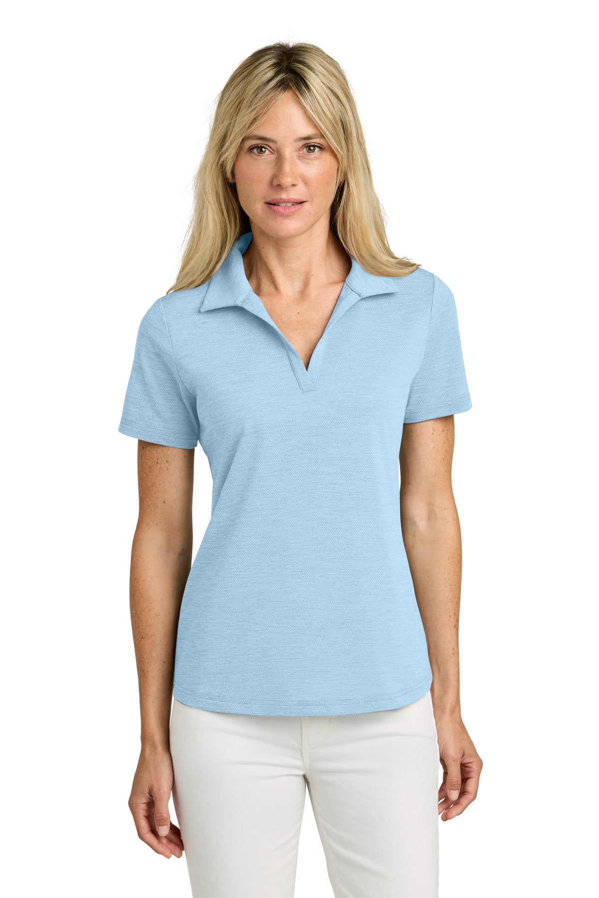 Custom logo TravisMathew Women's Onward Polo TMA46416 in Airy Blue Heather
