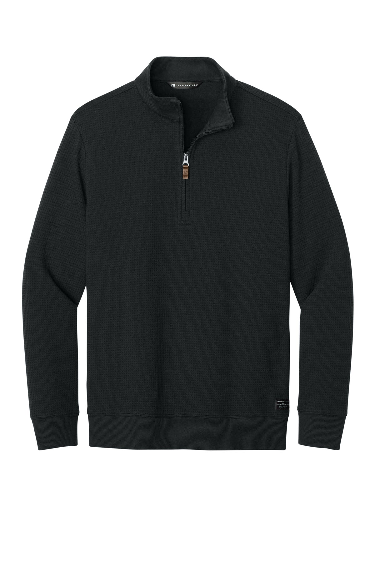 Custom logo TravisMathew Waffle 1/4-Zip TMA46418 in Black