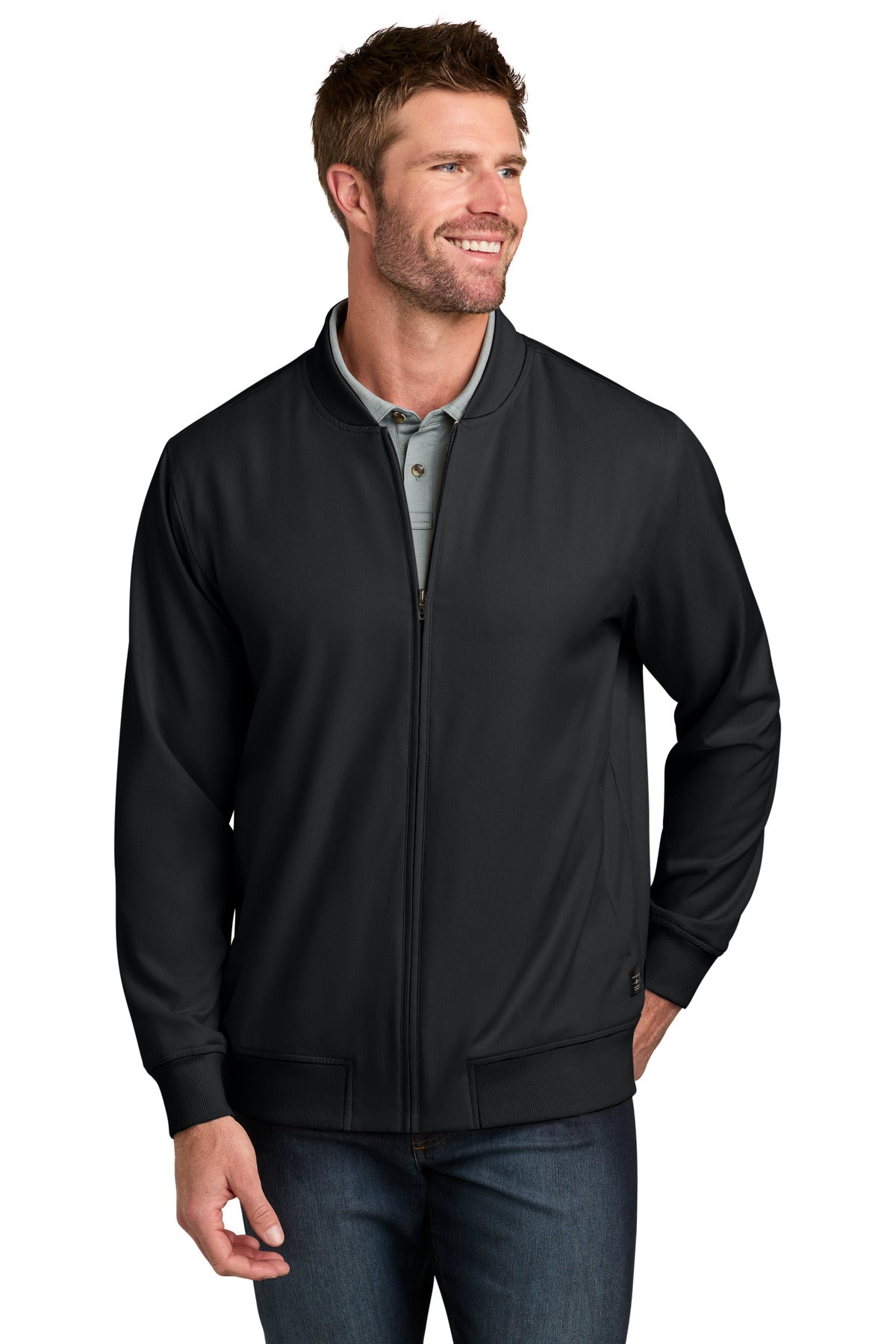 Custom logo TravisMathew Bomber Jacket TMA47413 in Black