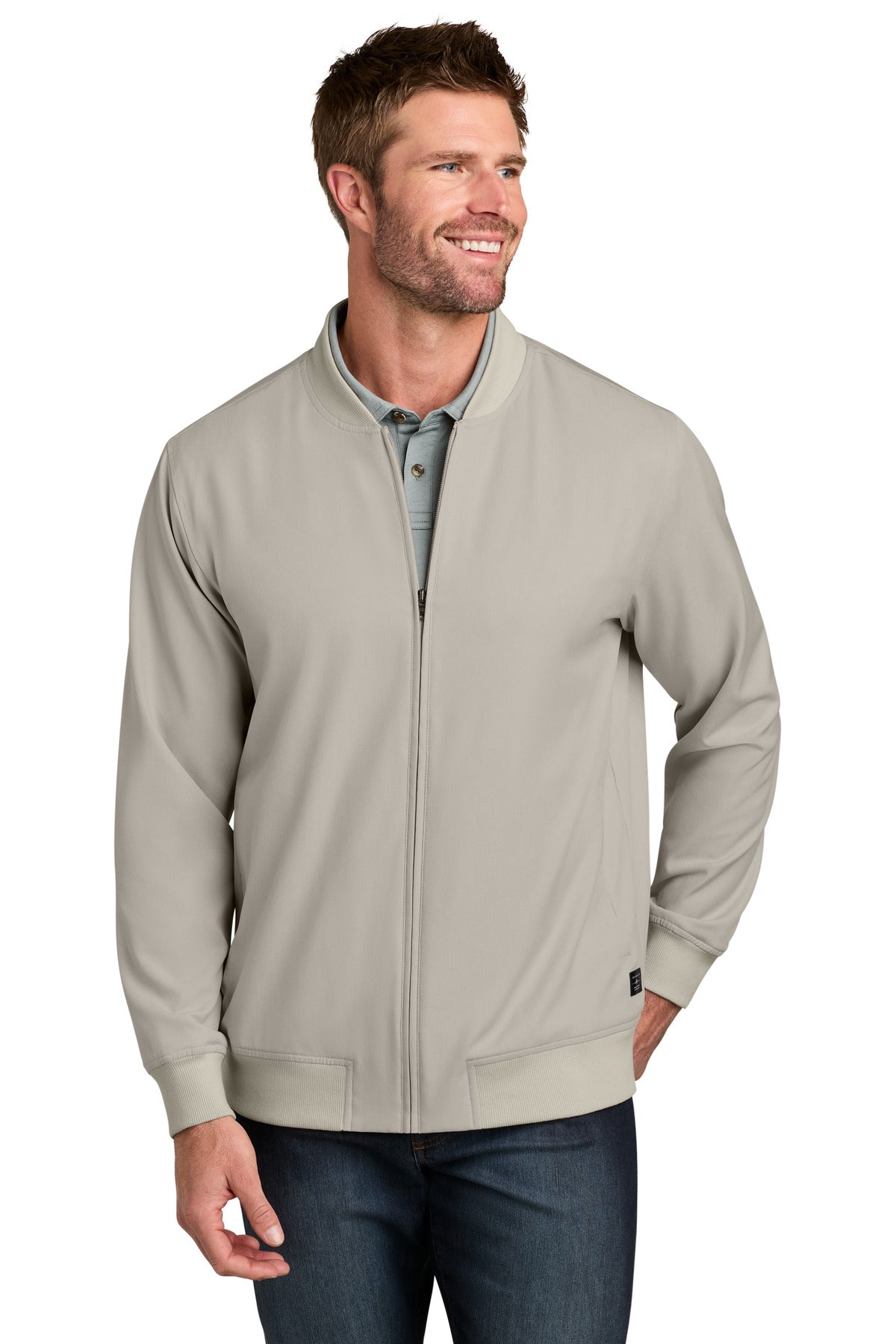 Custom logo TravisMathew Bomber Jacket TMA47413 in Italian Sand