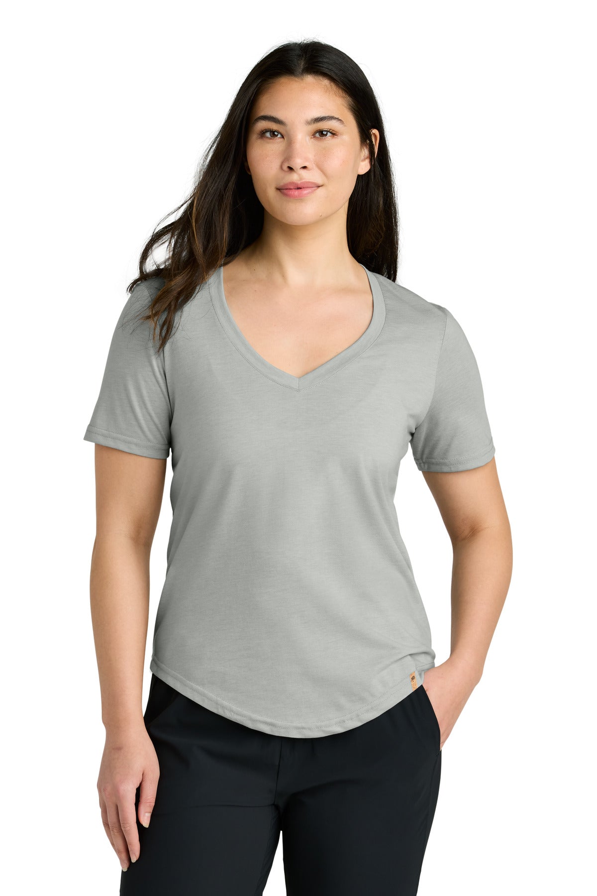 Custom logo tentree® Women's TreeBlend V-Neck T-Shirt TTCW5646 in Hi Rise Grey Heather