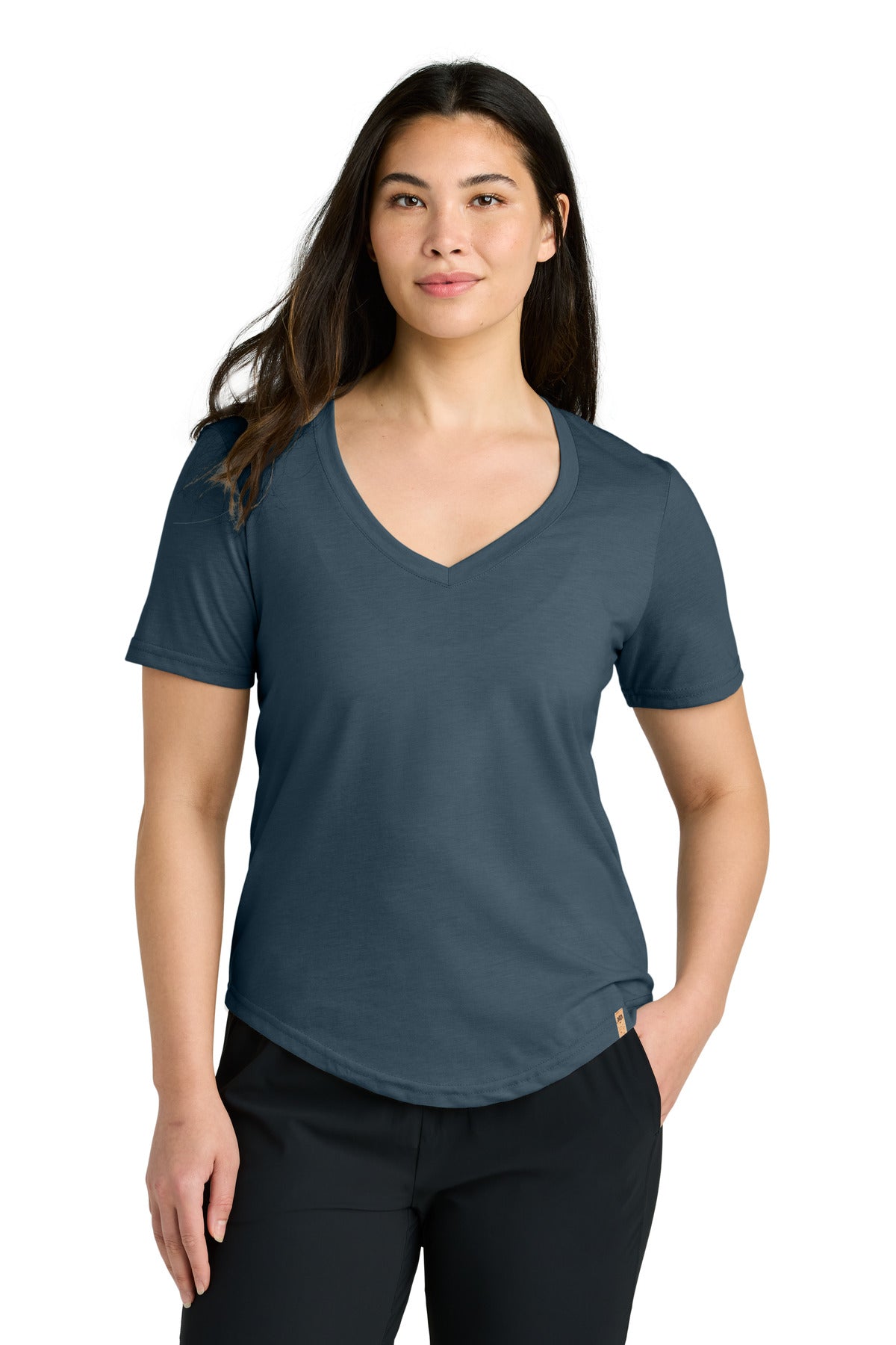 Custom logo tentree® Women's TreeBlend V-Neck T-Shirt TTCW5646 in Moonlit Ocean Heather