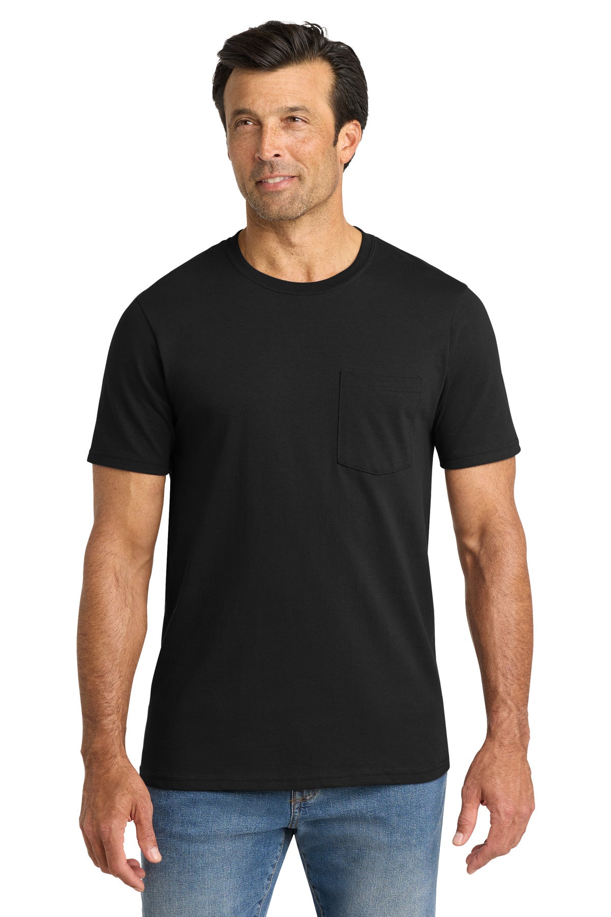 Custom logo Volunteer Knitwear™ All-American Pocket Tee VL100P in Deep Black