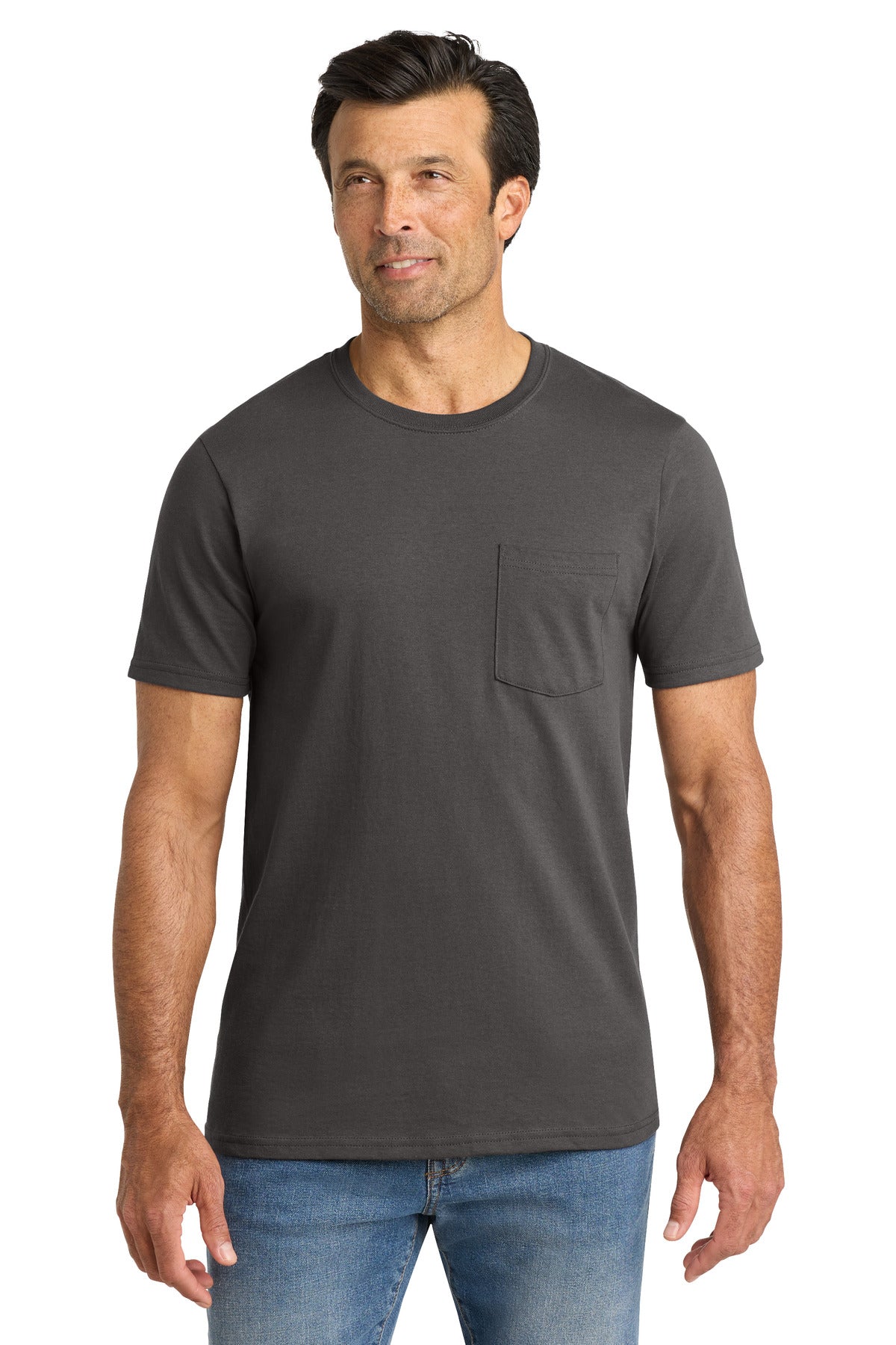 Custom logo Volunteer Knitwear™ All-American Pocket Tee VL100P in Grey Steel