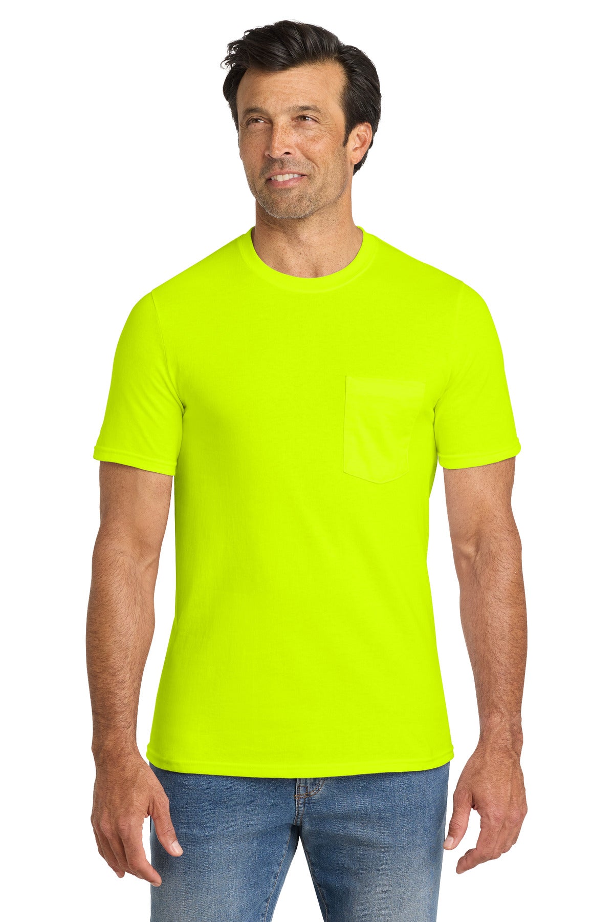 Custom logo Volunteer Knitwear™ All-American Pocket Tee VL100P in Safety Green