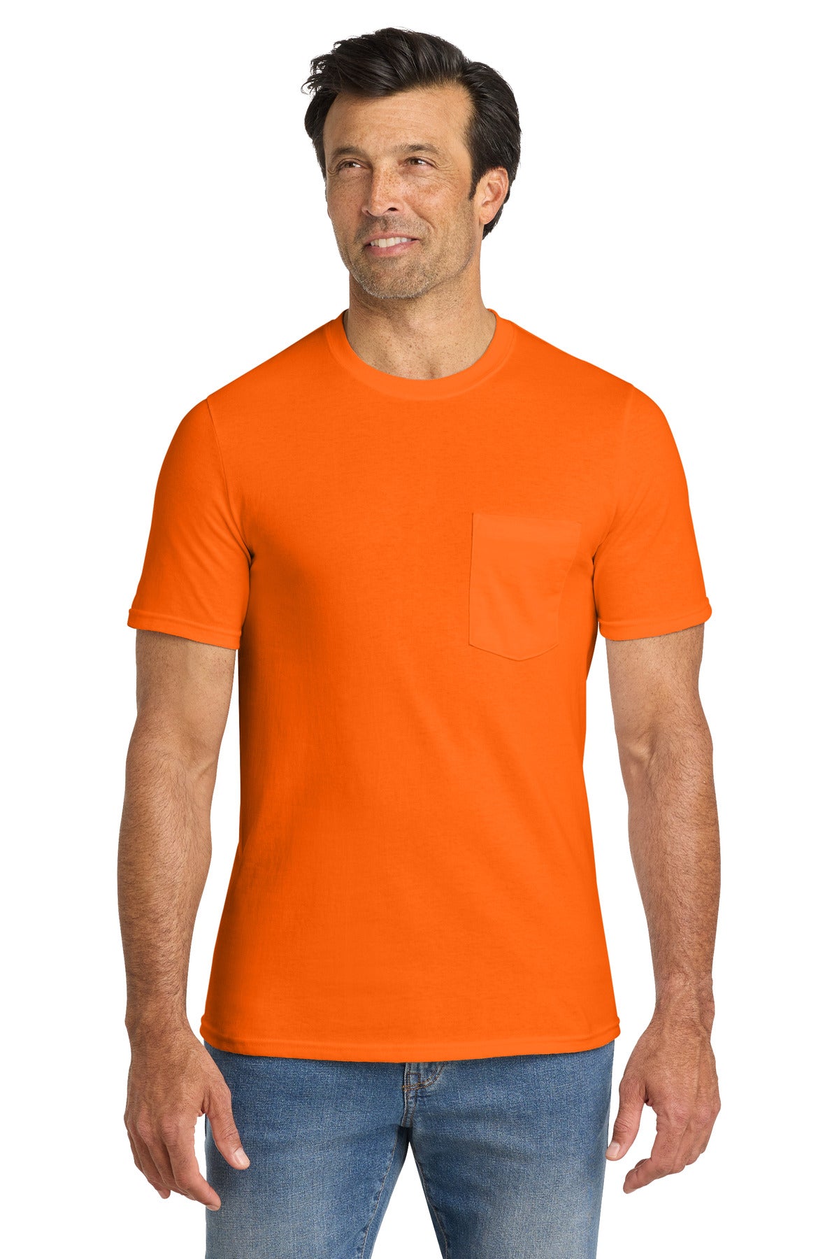 Custom logo Volunteer Knitwear™ All-American Pocket Tee VL100P in Safety Orange