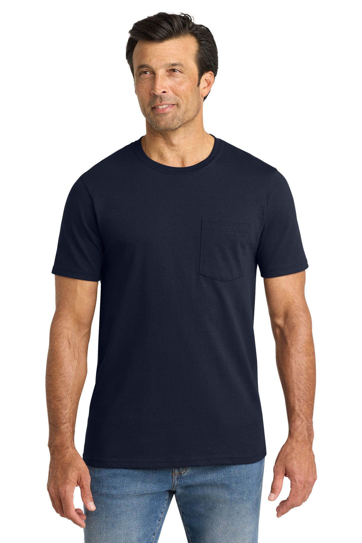 Custom logo Volunteer Knitwear™ All-American Pocket Tee VL100P in Strong Navy