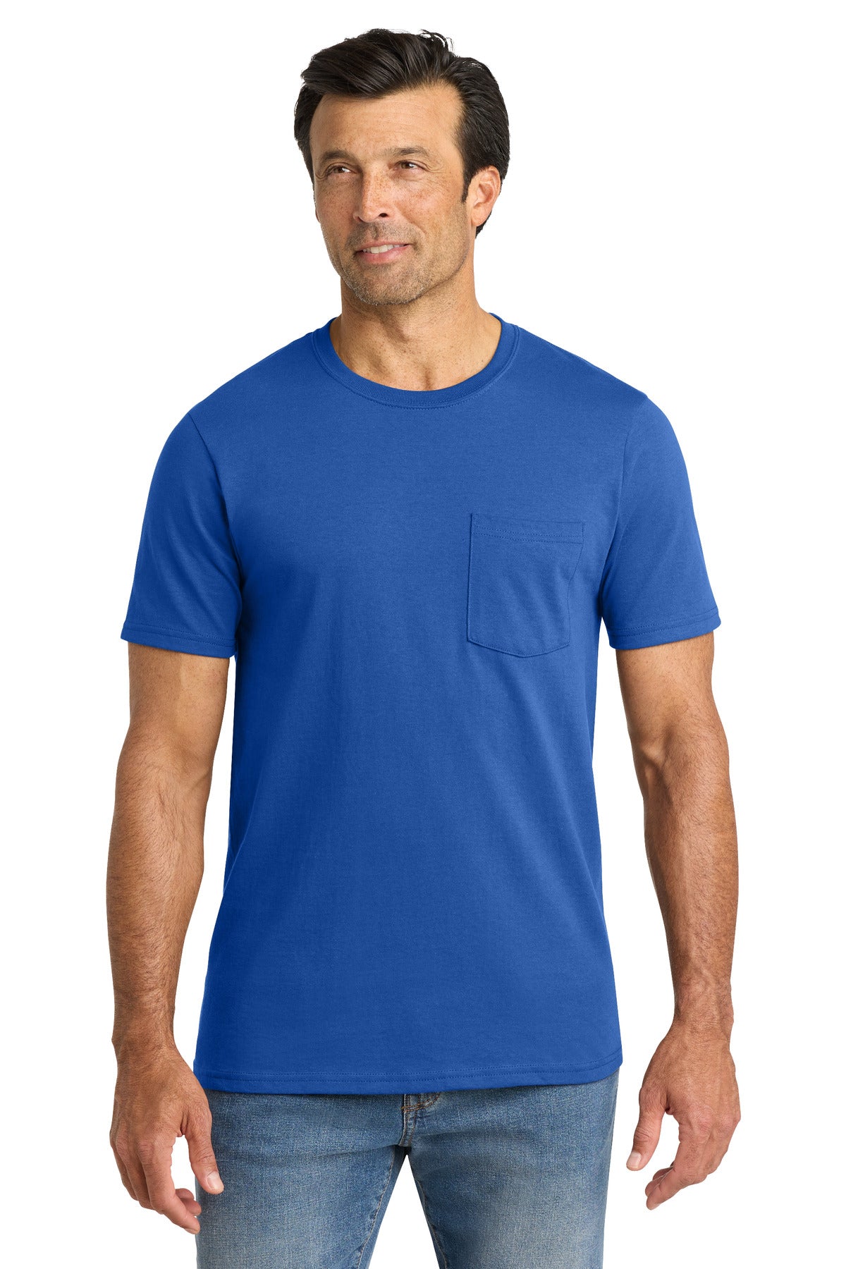 Custom logo Volunteer Knitwear™ All-American Pocket Tee VL100P in True Royal
