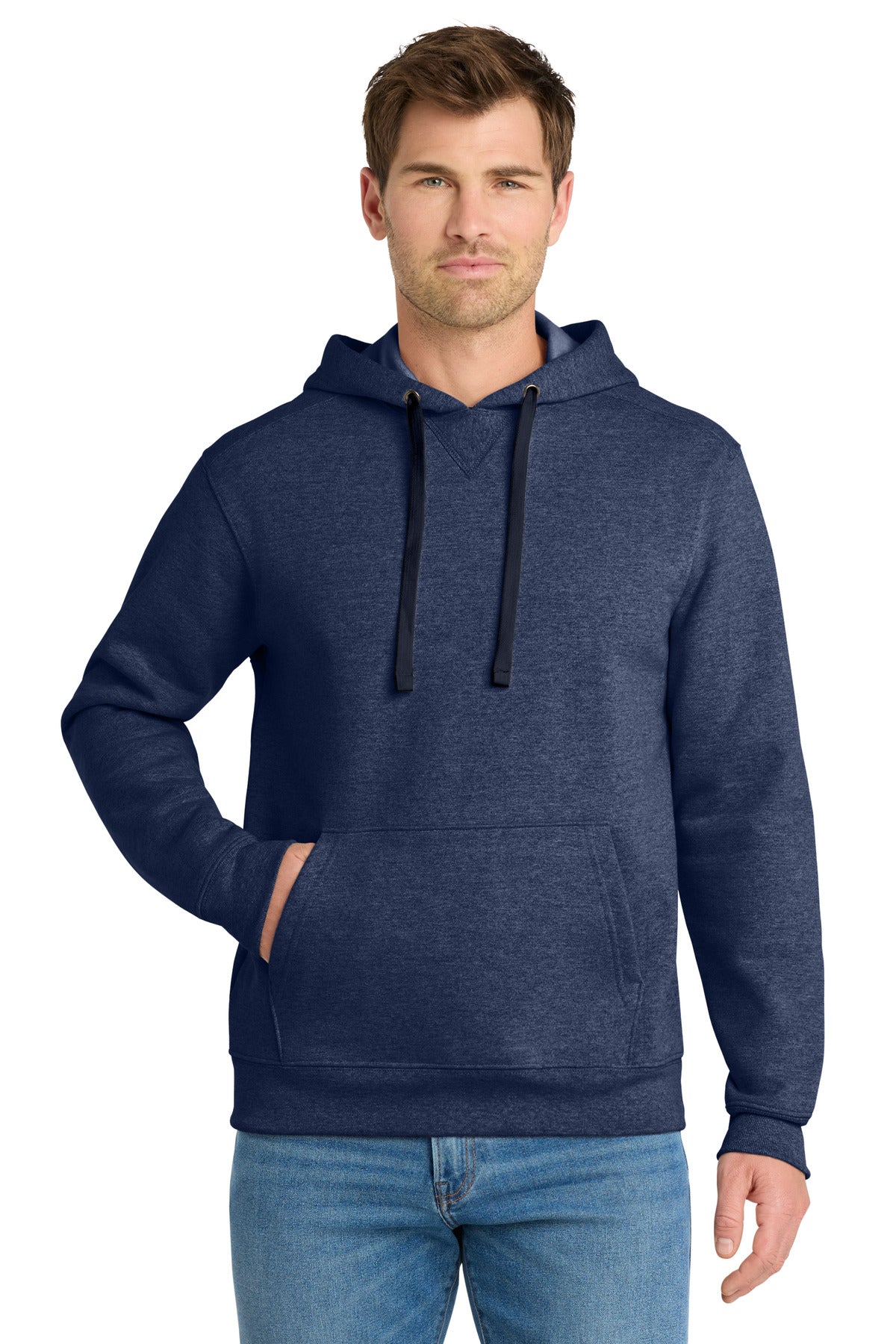 Custom logo Volunteer Knitwear™ Chore Fleece Pullover Hoodie VL130H in Strong Navy Heather