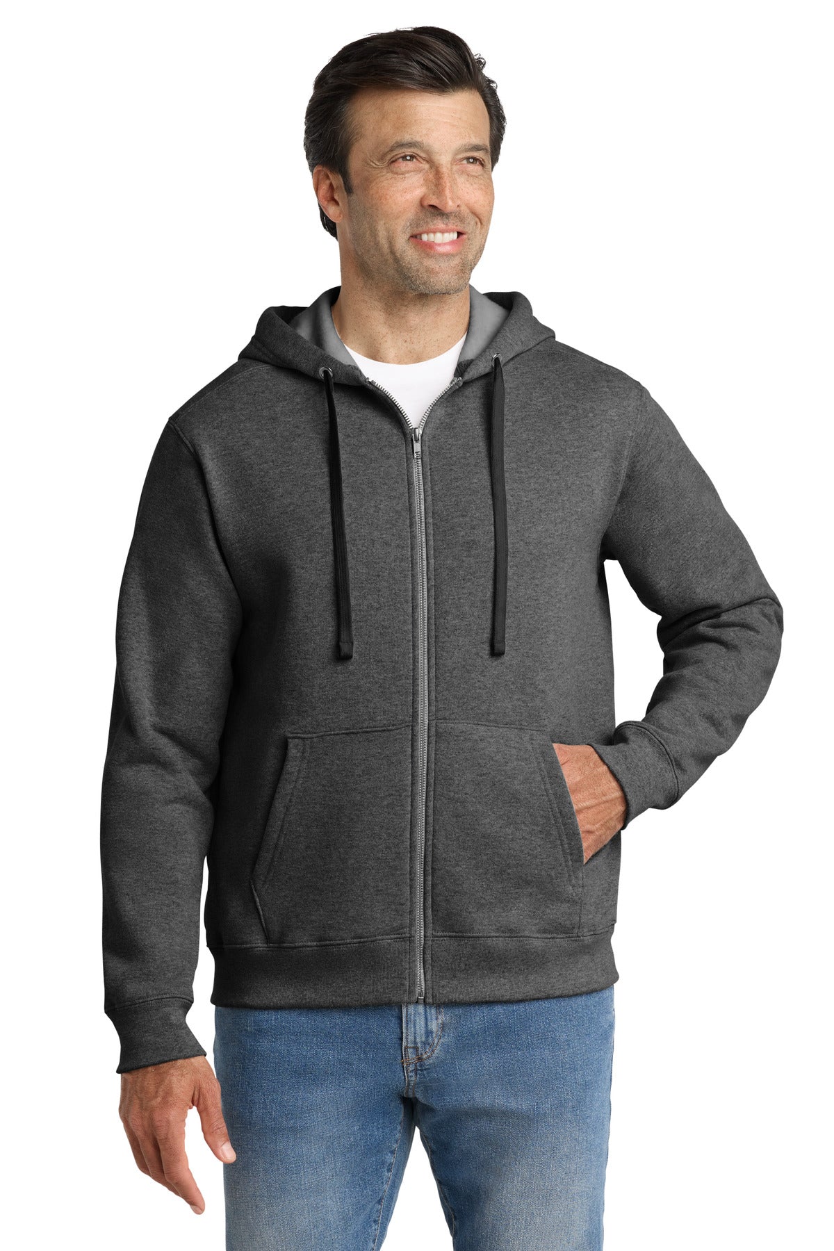 Custom logo Volunteer Knitwear™ Chore Fleece Full-Zip Hoodie VL130ZH in Charcoal Heather
