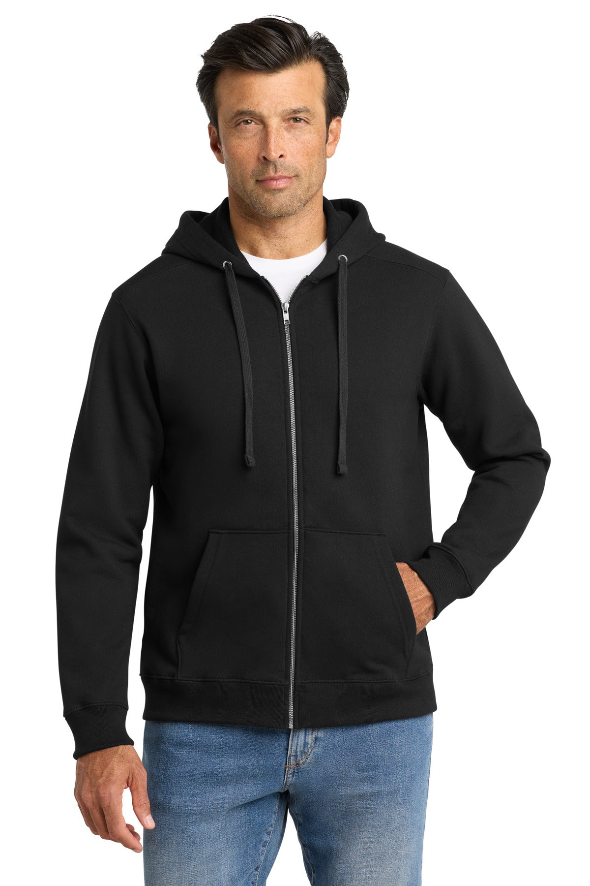 Custom logo Volunteer Knitwear™ Chore Fleece Full-Zip Hoodie VL130ZH in Deep Black