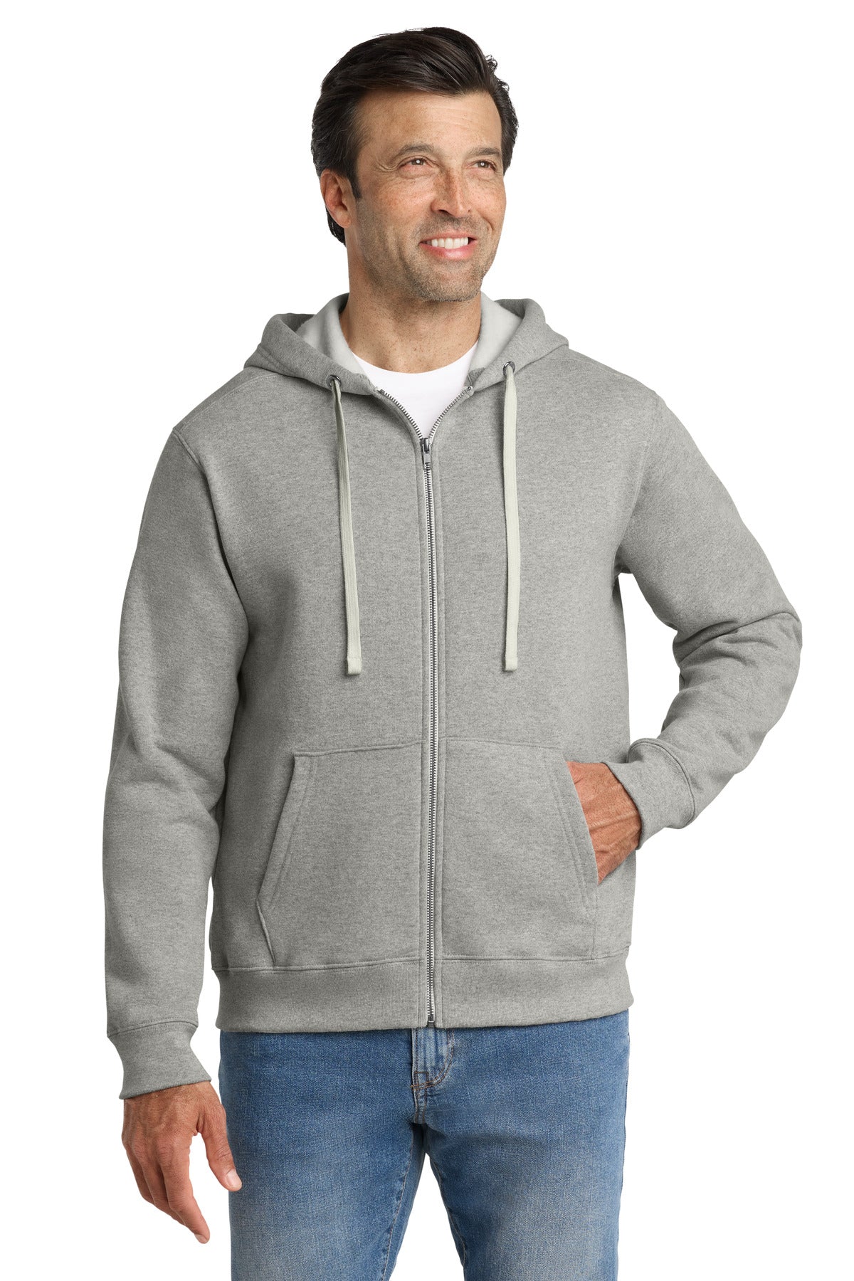 Custom logo Volunteer Knitwear™ Chore Fleece Full-Zip Hoodie VL130ZH in Heather Grey