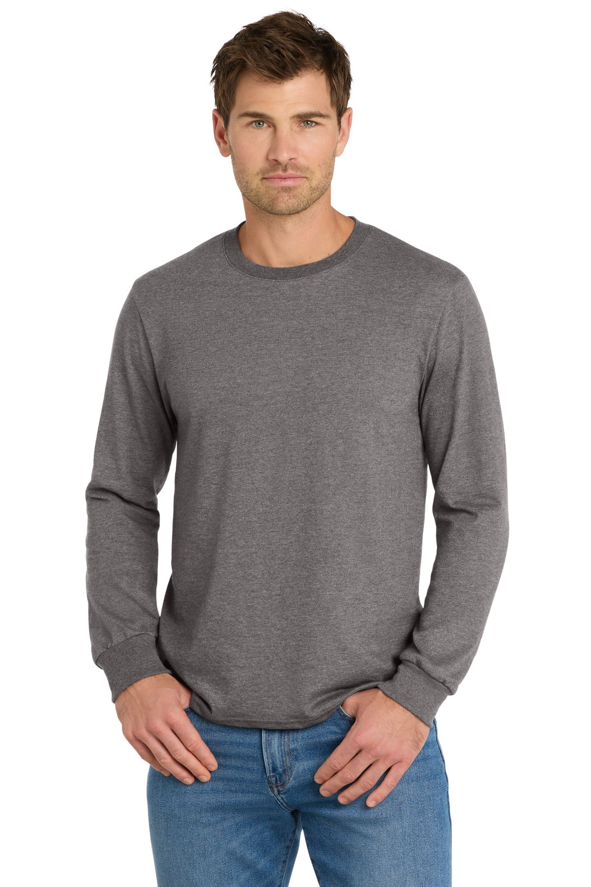 Custom logo Volunteer Knitwear™ Chore Long Sleeve Tee VL60LS in Dark Heather Grey