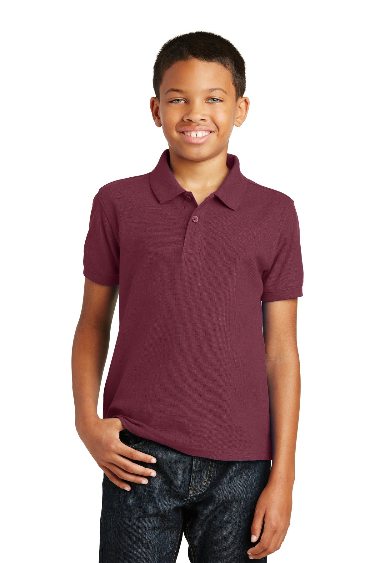 Custom logo Port Authority® Youth Core Classic Pique Polo. Y100 in Burgundy