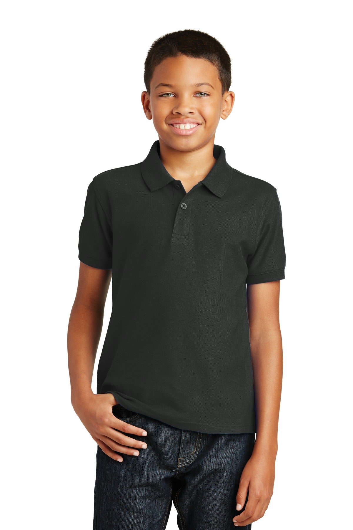 Custom logo Port Authority® Youth Core Classic Pique Polo. Y100 in Deep Black