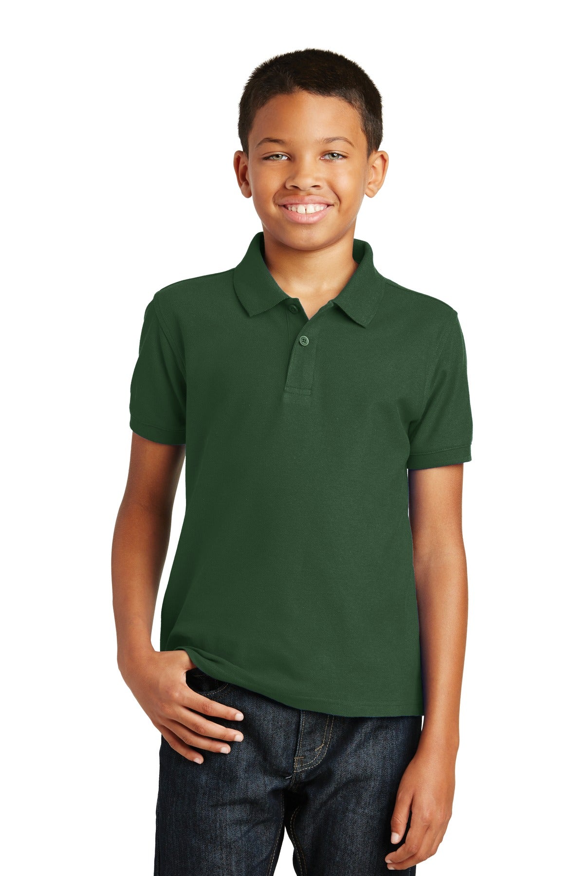 Custom logo Port Authority® Youth Core Classic Pique Polo. Y100 in Deep Forest Green