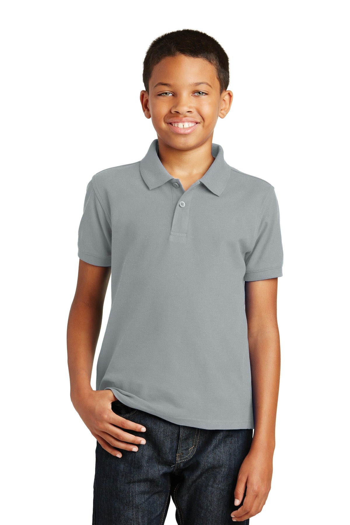 Custom logo Port Authority® Youth Core Classic Pique Polo. Y100 in Gusty Grey