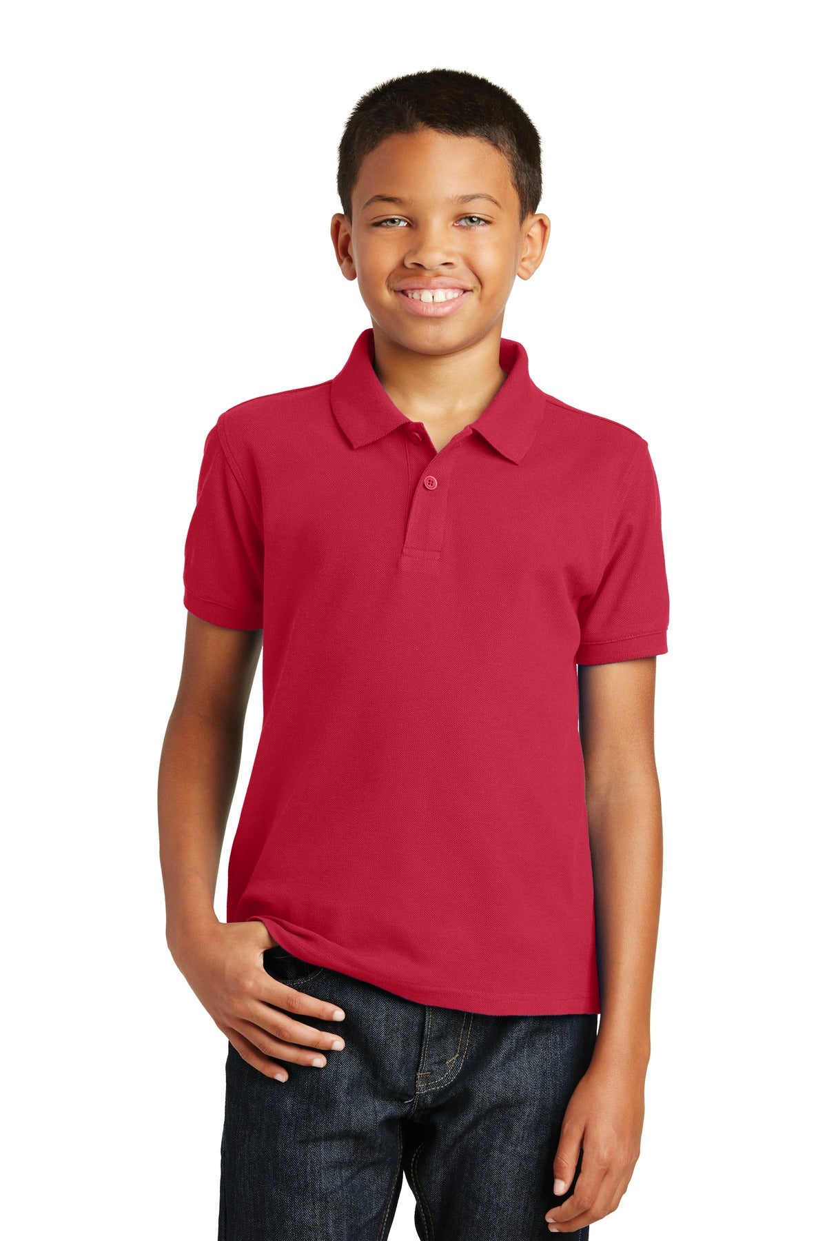 Custom logo Port Authority® Youth Core Classic Pique Polo. Y100 in Rich Red