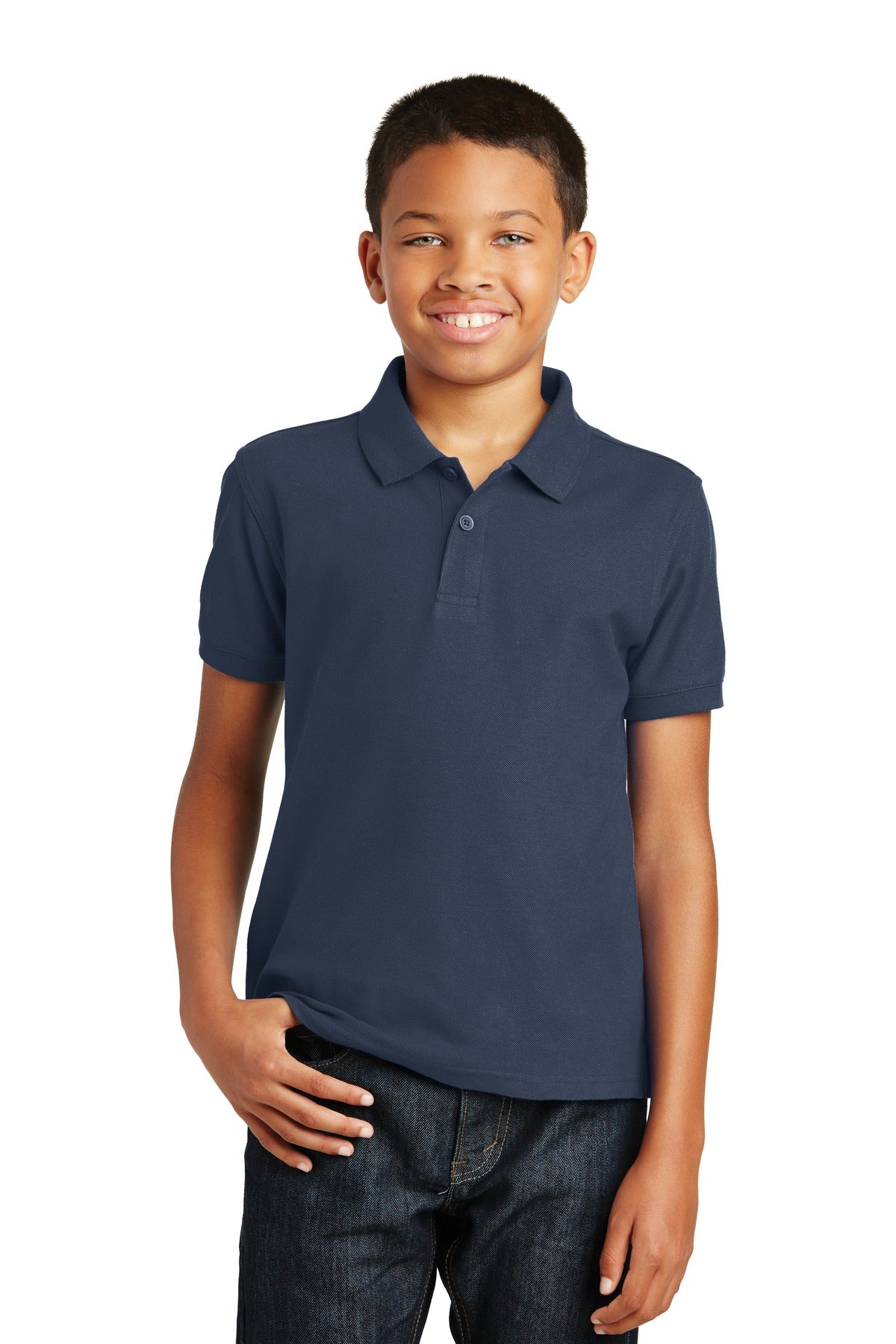 Custom logo Port Authority® Youth Core Classic Pique Polo. Y100 in River Blue Navy