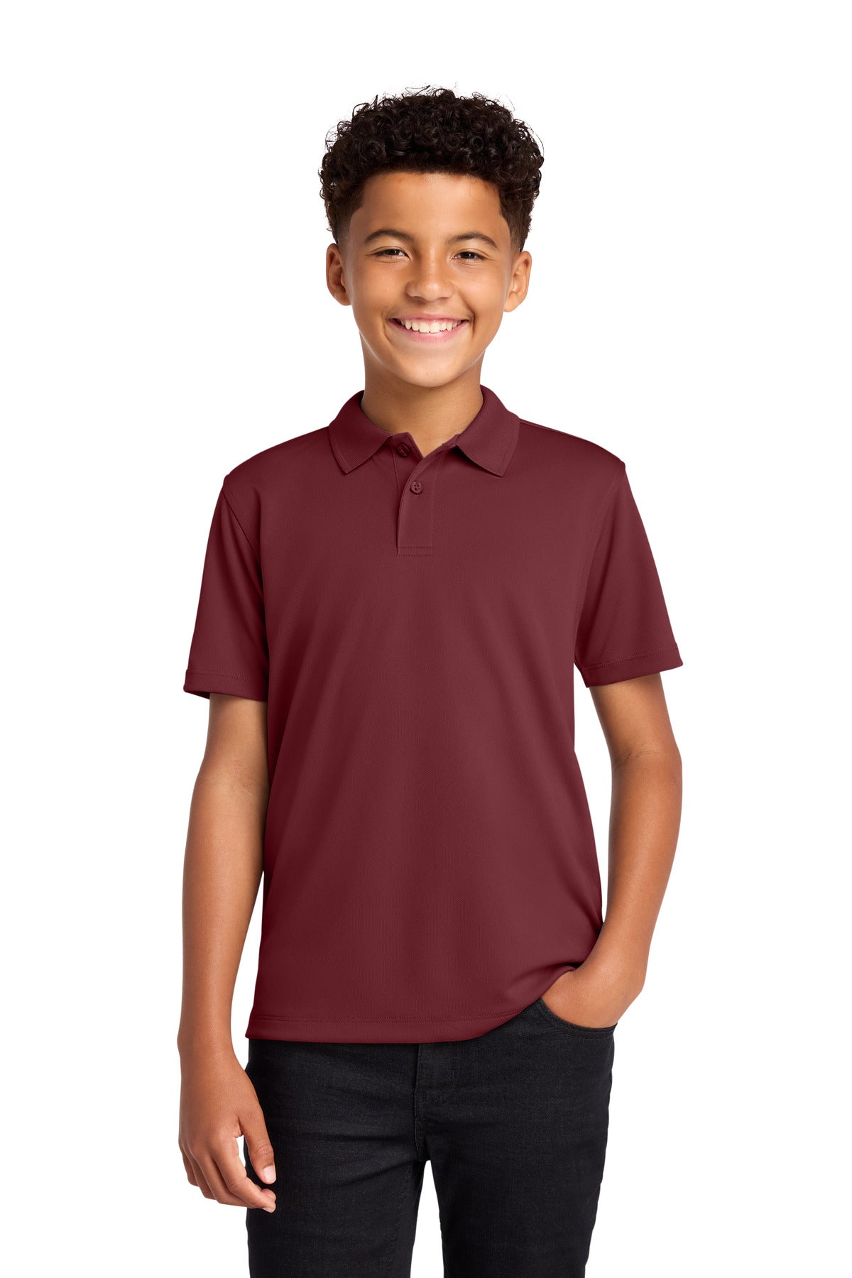 Custom logo Port Authority® Youth Dry Zone® UV Micro-Mesh Polo Y110 in Burgundy