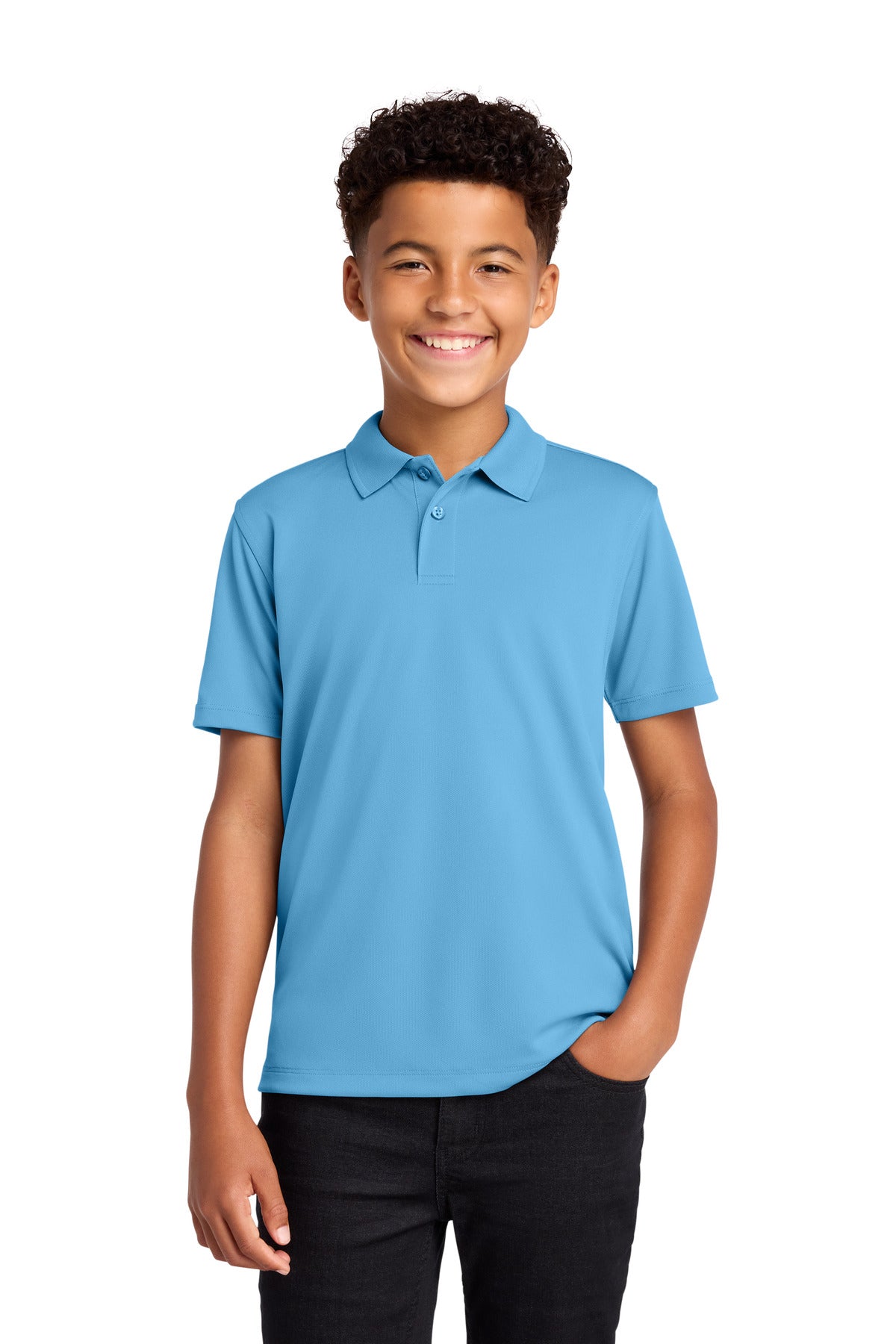 Custom logo Port Authority® Youth Dry Zone® UV Micro-Mesh Polo Y110 in Carolina Blue